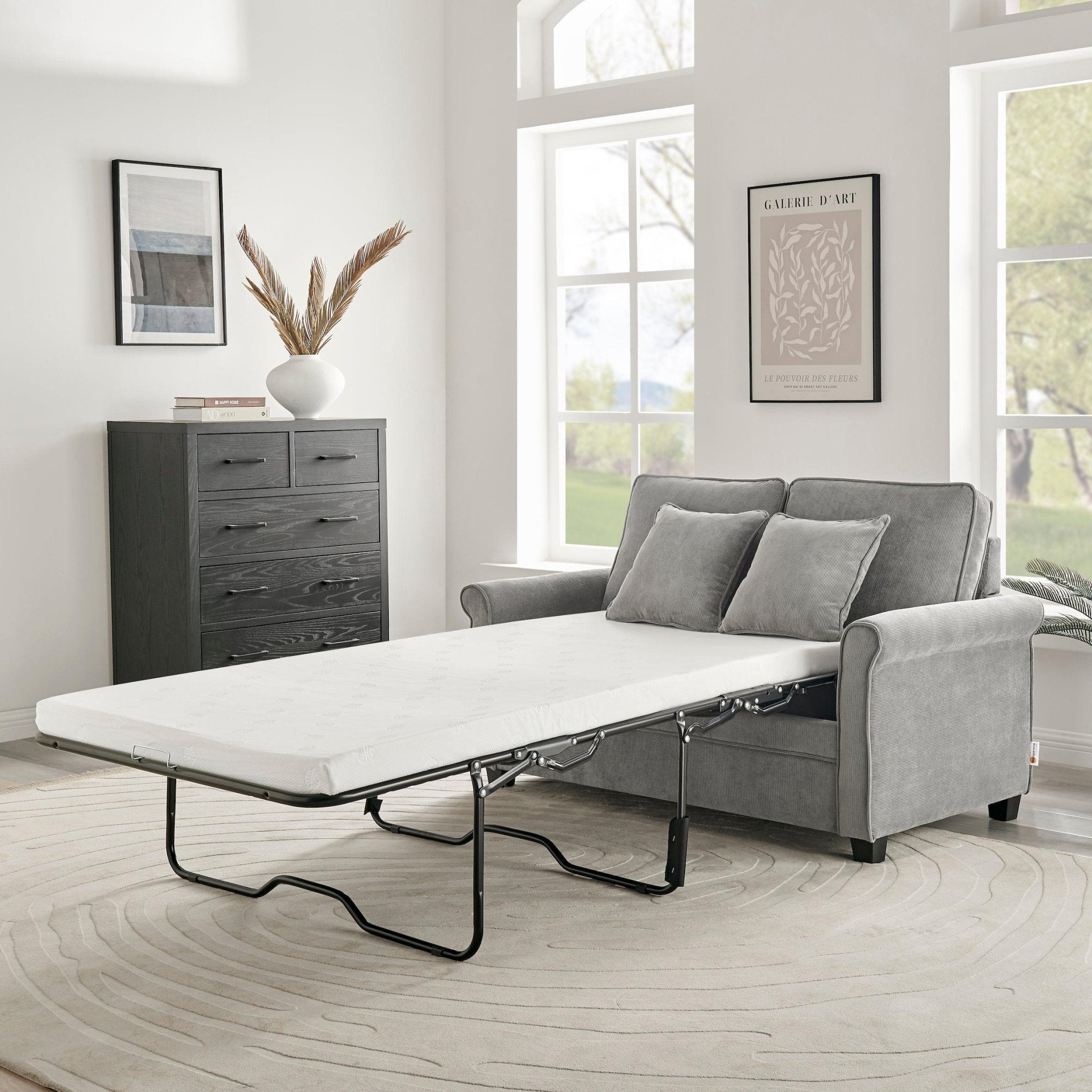 Sofa Bed Corduroy 2 Seater Fold Out Mattress - Ramy Grey Bargainia