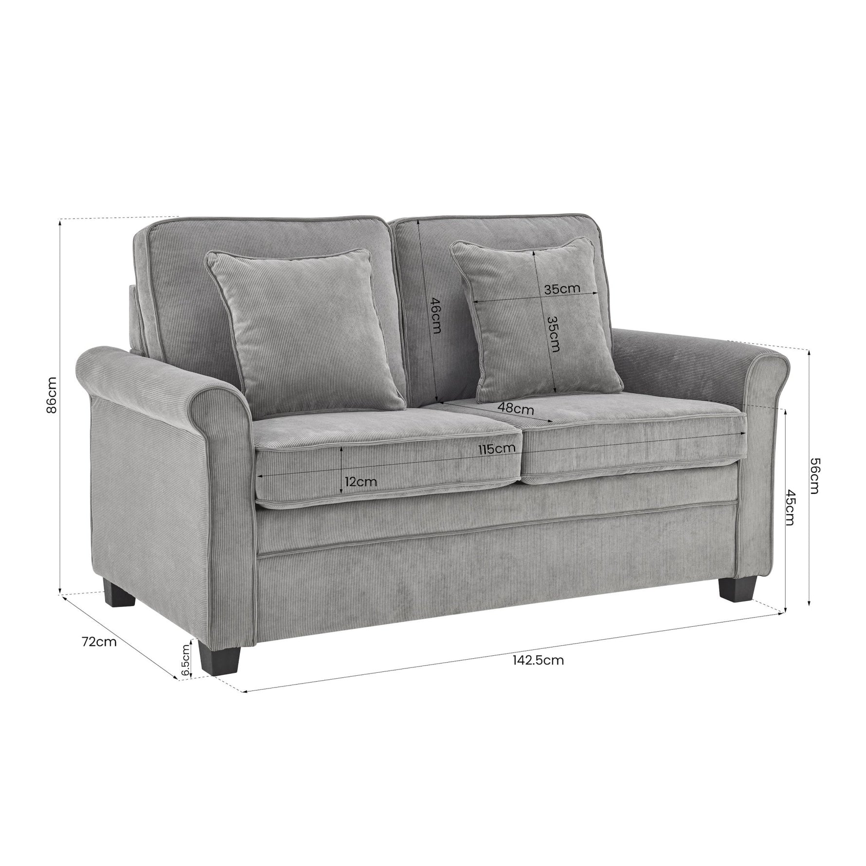 Sofa Bed Corduroy 2 Seater Fold Out Mattress - Ramy Grey - Bargainia.com - 