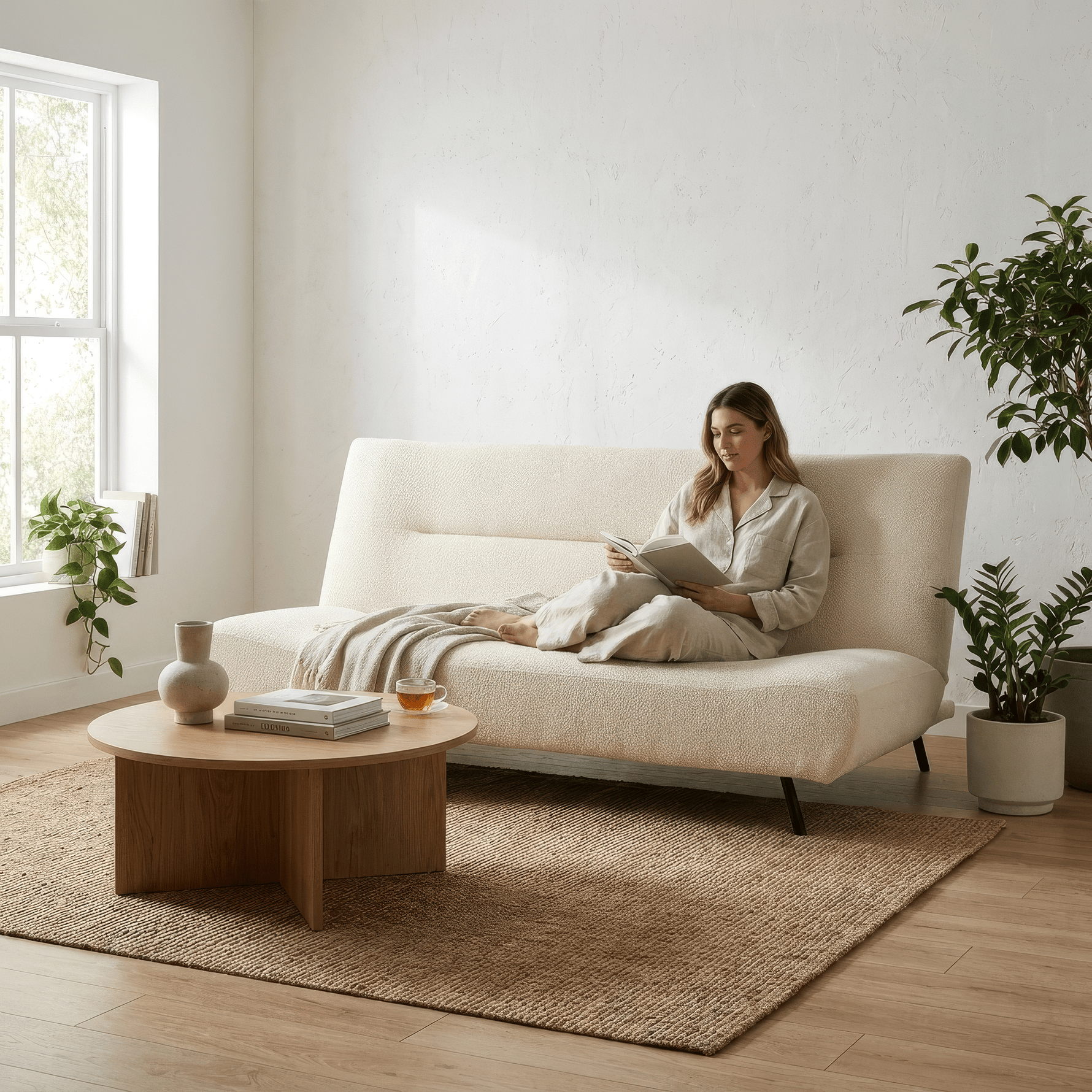 Sofa Bed Fluffy Cream Boucle 2 Seater - Cirrus - Bargainia.com - 5056536119384