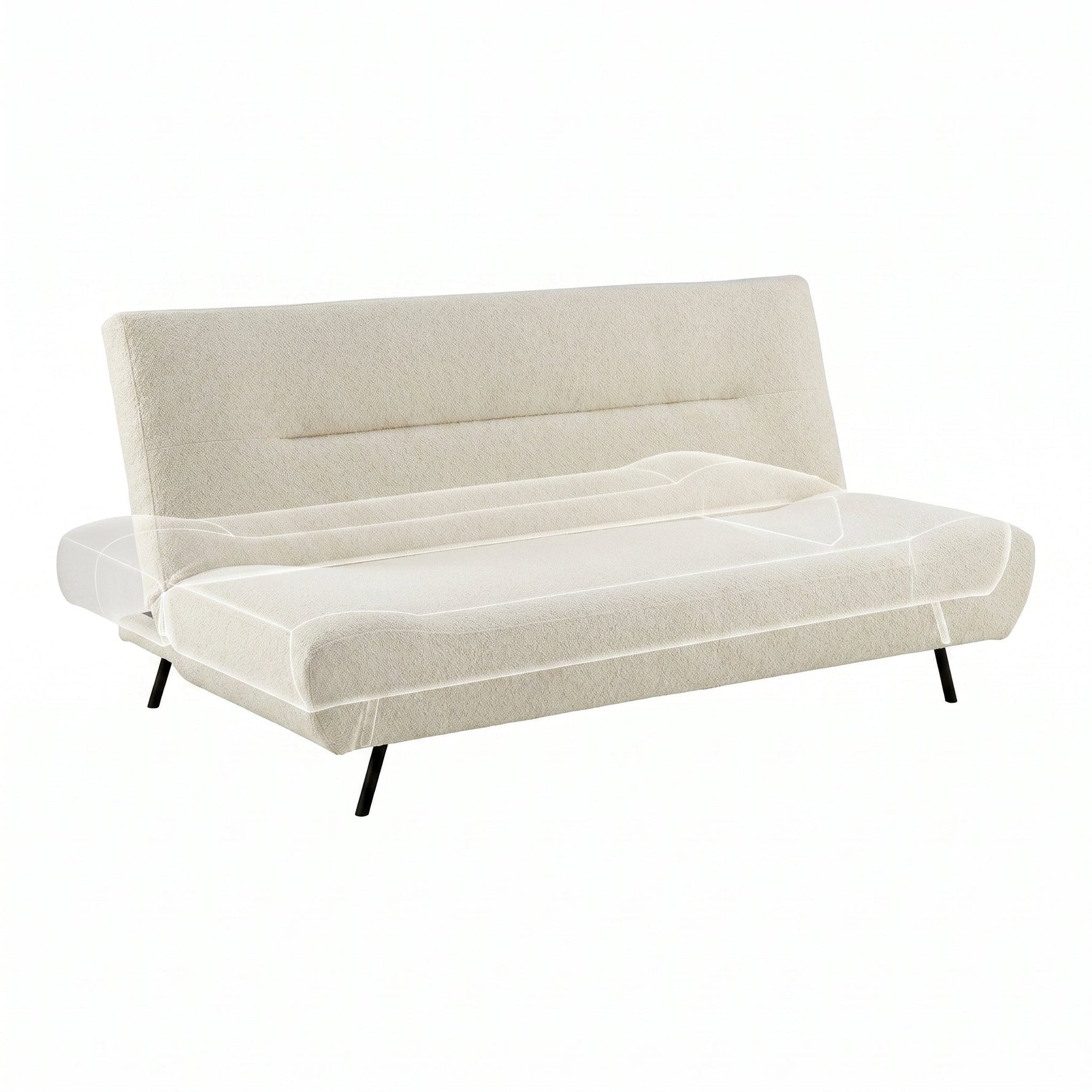 Sofa Bed Fluffy Cream Boucle 2 Seater - Cirrus - Bargainia.com - 5056536119384