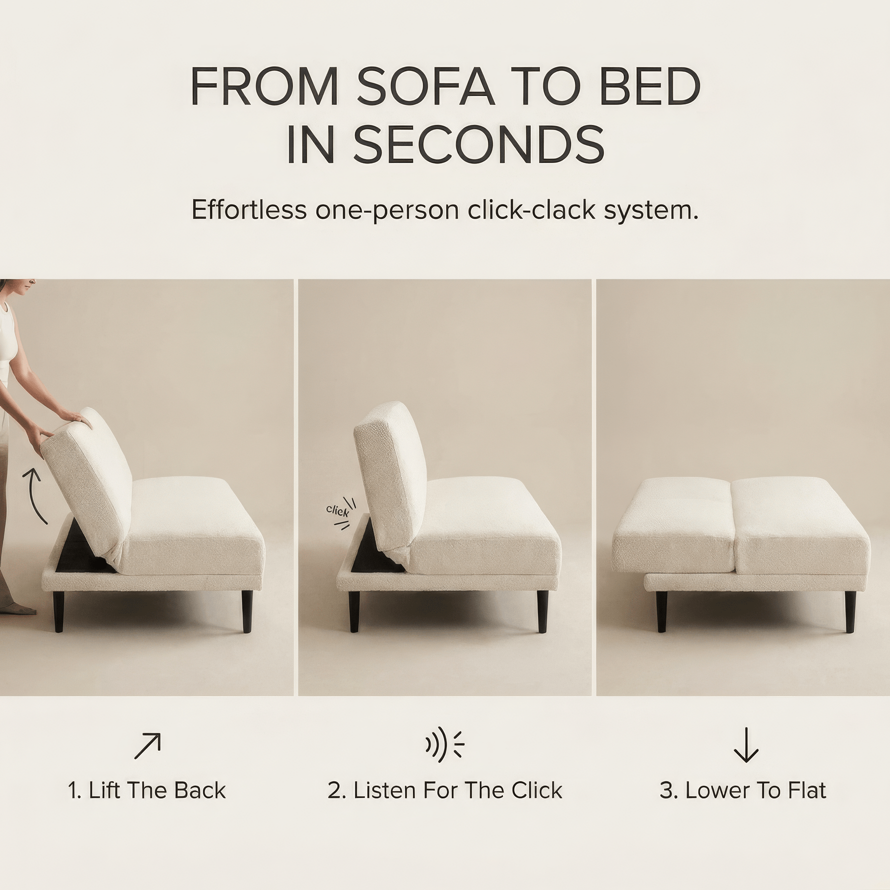 Sofa Bed Fluffy Cream Boucle 2 Seater - Cirrus - Bargainia.com - 5056536119384