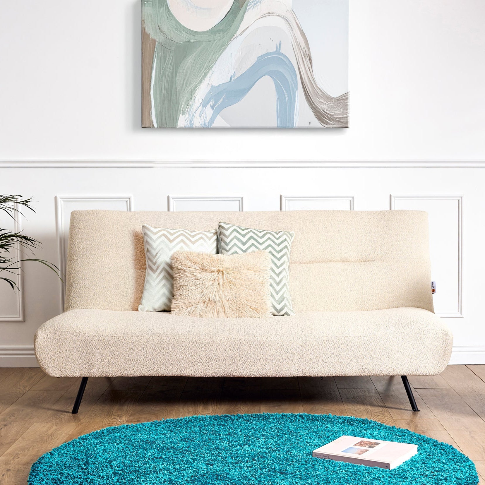 Sofa Bed Fluffy Cream Boucle 2 Seater - Cirrus Bargainia