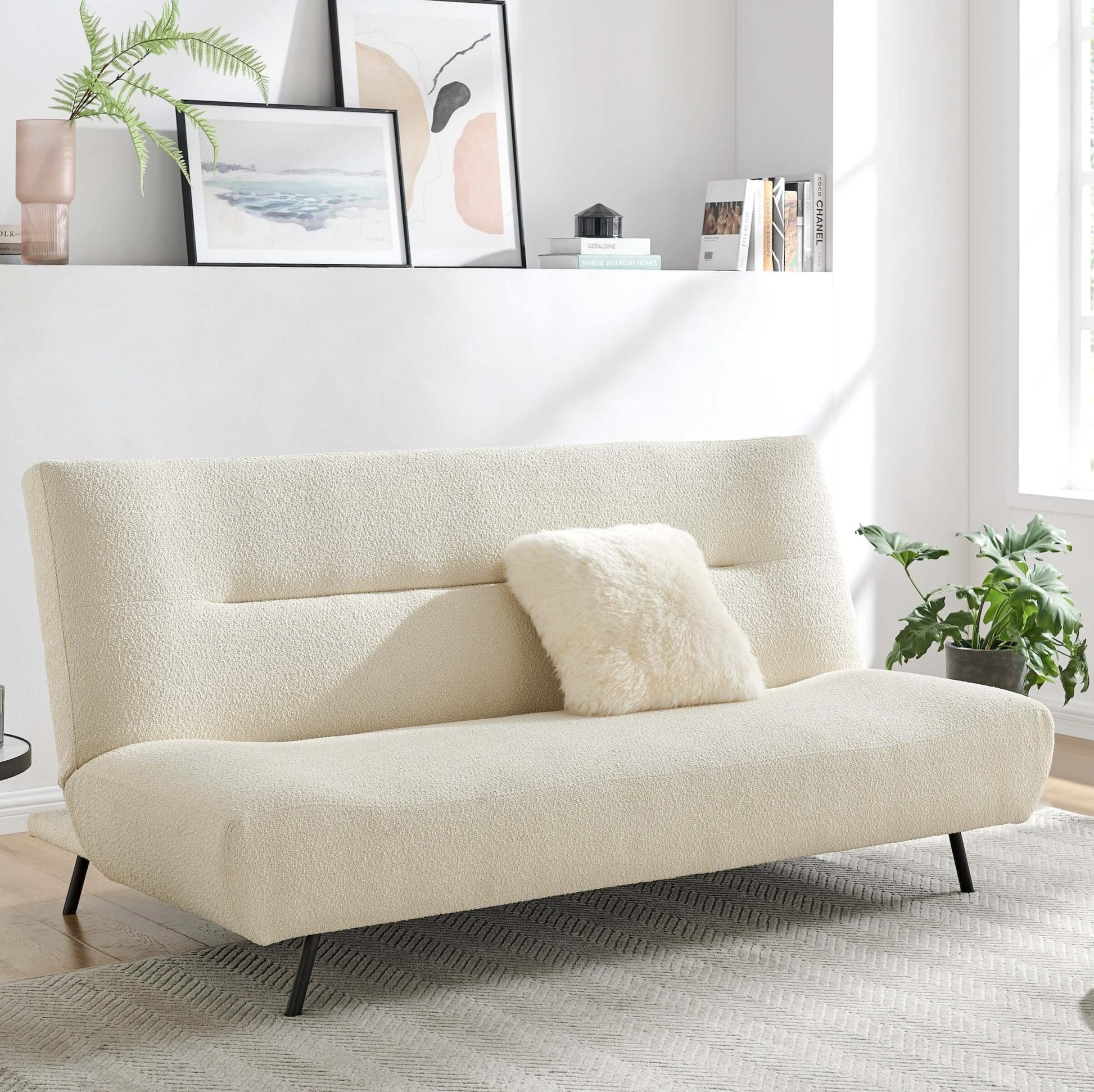 Sofa Bed Fluffy Cream Boucle 2 Seater - Cirrus Bargainia