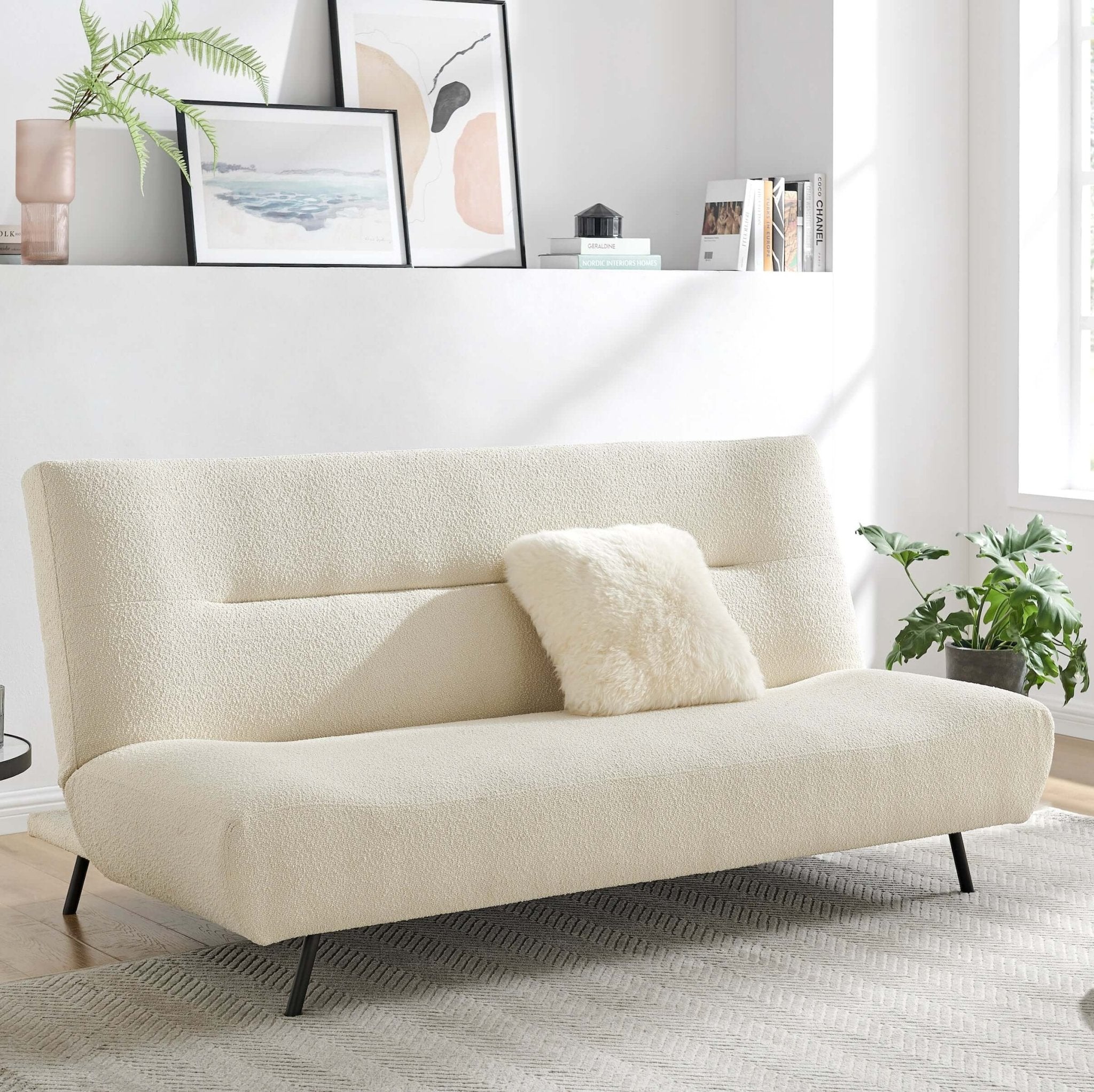 Sofa Bed Fluffy Cream Boucle 2 Seater - Cirrus Bargainia