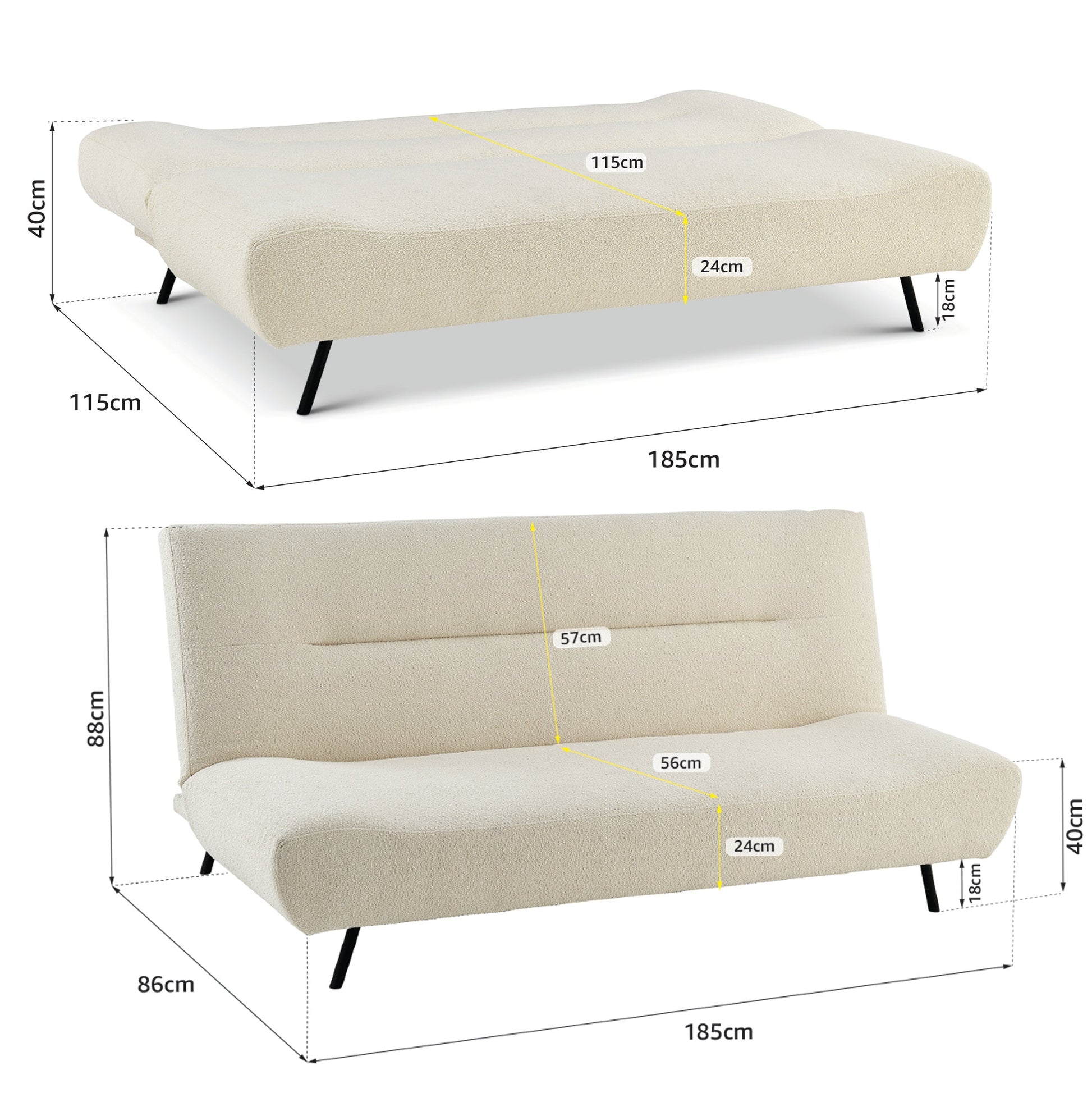 Sofa Bed Fluffy Cream Boucle 2 Seater - Cirrus Bargainia