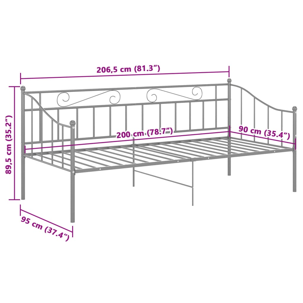 Sofa Bed Frame without Mattress Grey Metal 90x200 cm - Bargainia.com - 