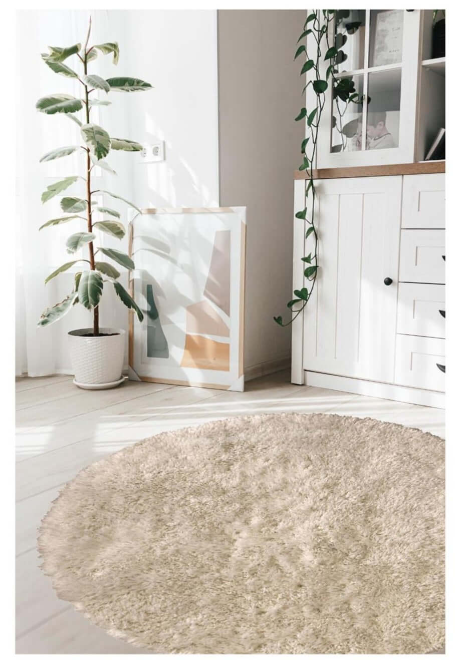 Soft Washable Beige Shaggy Rug | SA - 02 - Bargainia.com - 