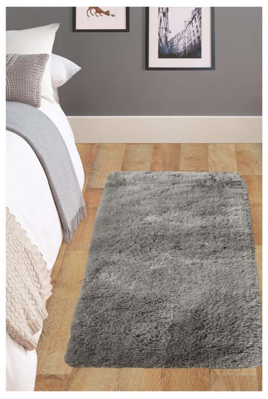 Soft Washable Grey Shaggy Rug | SA - 04 - Bargainia.com - 