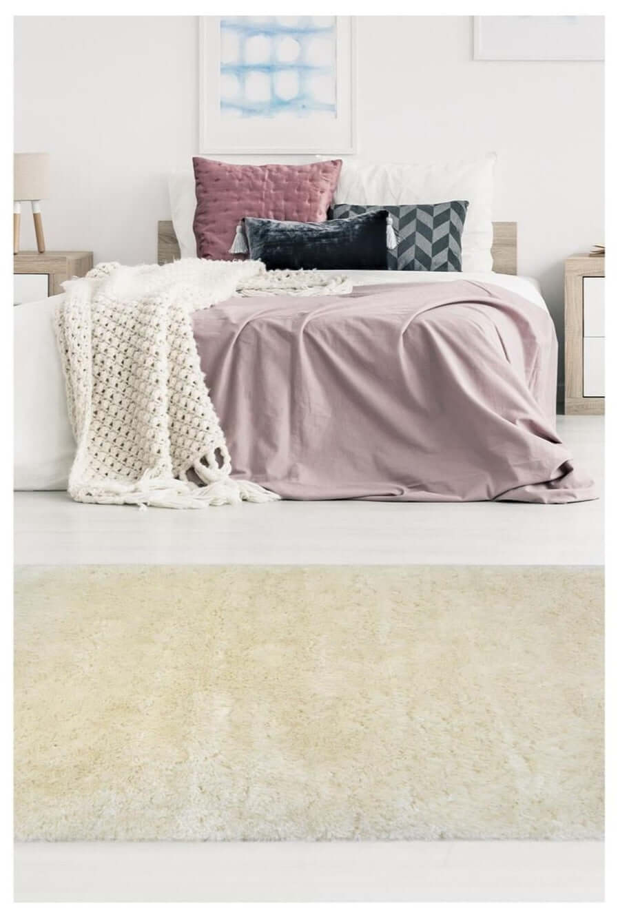 Soft Washable Ivory Shaggy Rug | SA - 01 - Bargainia.com - 