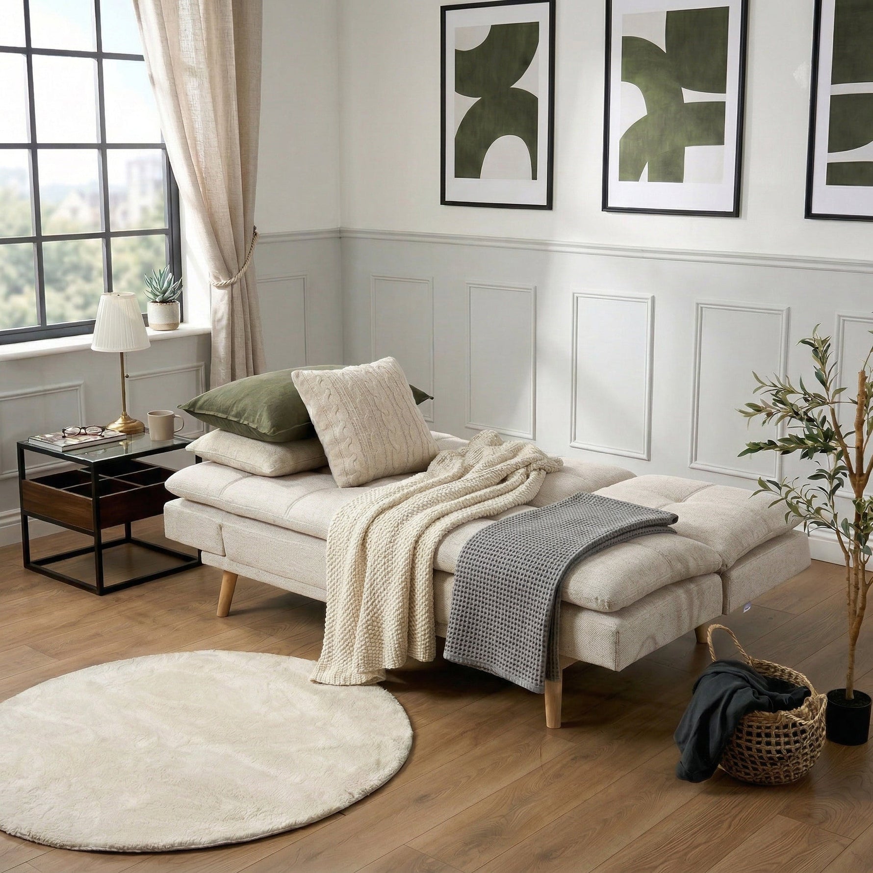 Soho Click Clack Sofa Bed | 4 - in - 1 Convertible 3 Seater | Beige - Bargainia.com - 5056150286226