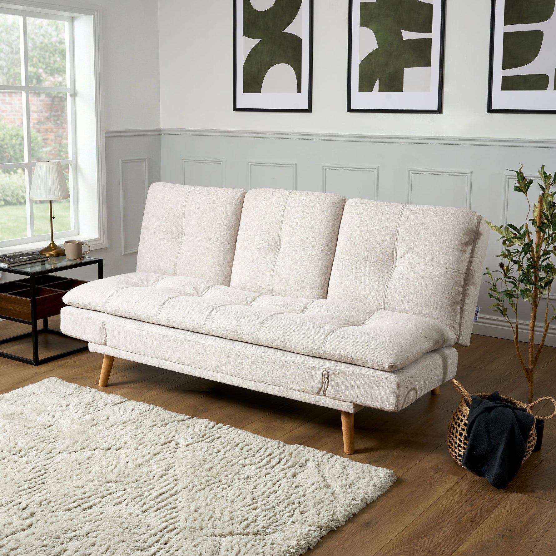 Soho Click Clack Sofa Bed | 4 - in - 1 Convertible 3 Seater | Beige - Bargainia.com - 5056150286226