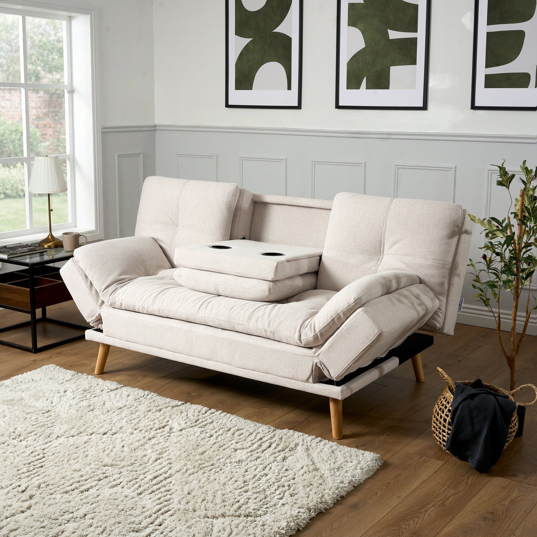 Soho Click Clack Sofa Bed | 4 - in - 1 Convertible 3 Seater | Beige - Bargainia.com - 5056150286226