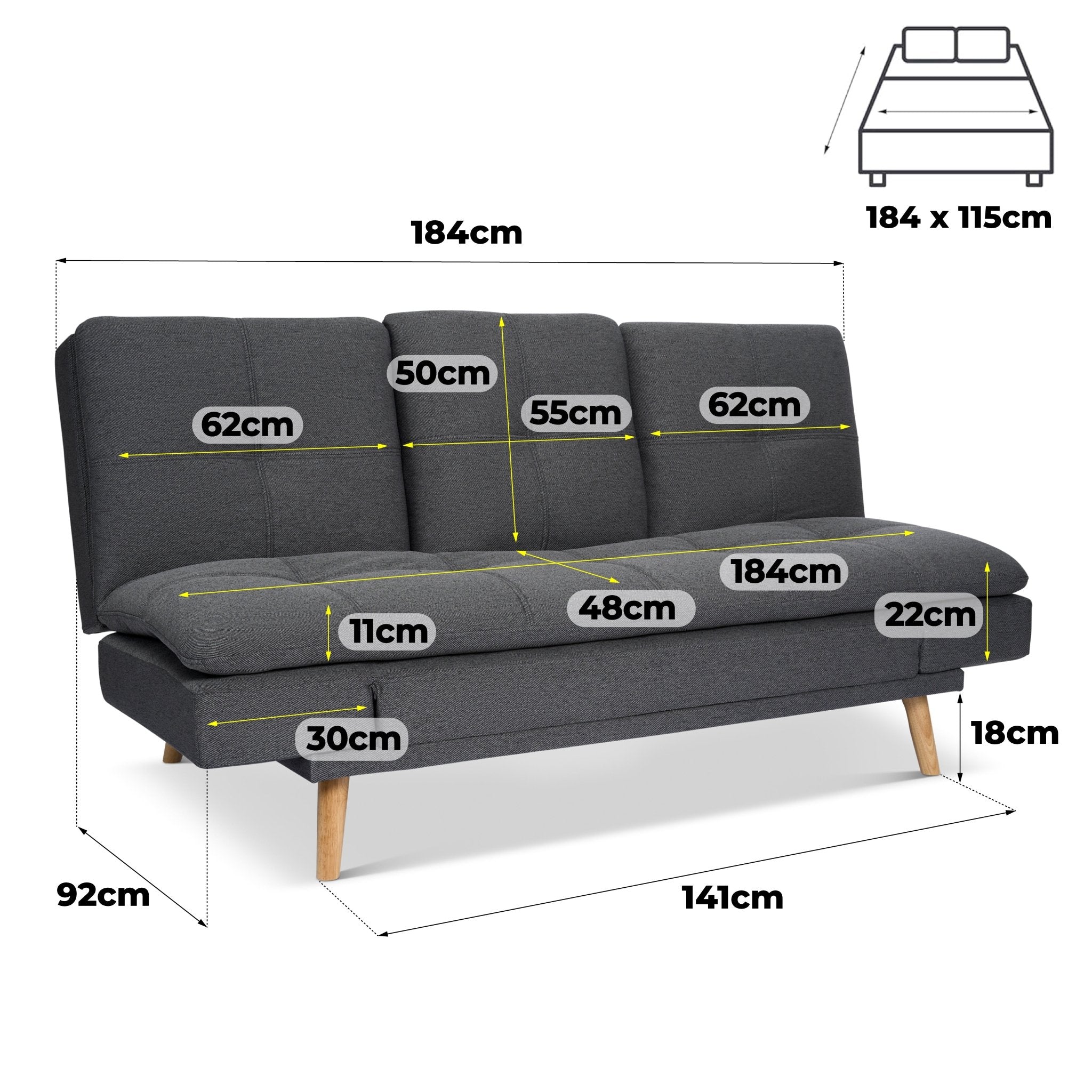 Soho Click Clack Sofa Bed | 4 - in - 1 Convertible 3 Seater | Dark Grey - Bargainia.com - 5056150286233