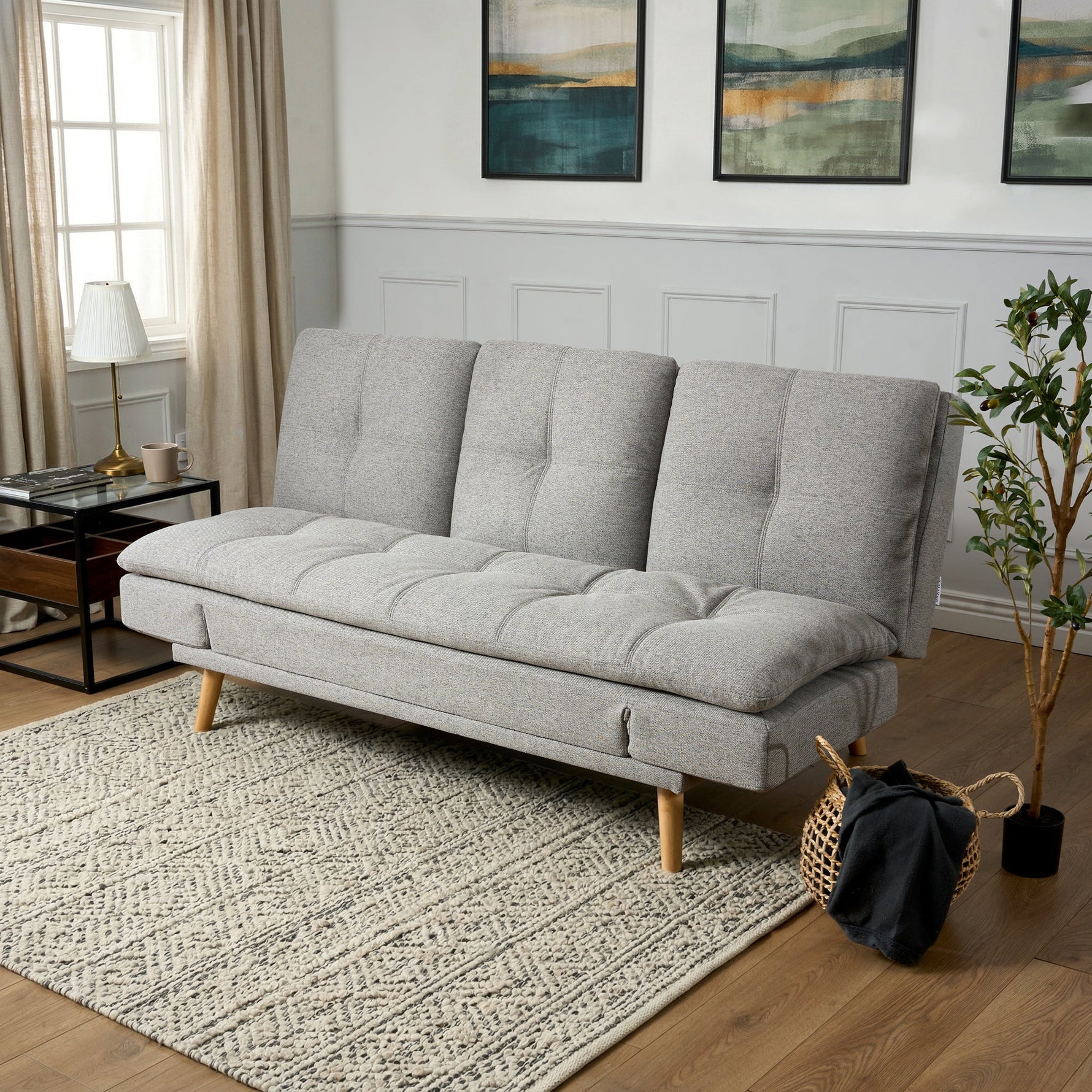 Soho Click Clack Sofa Bed | 4 - in - 1 Convertible 3 Seater | Light Grey - Bargainia.com - 5056150286219