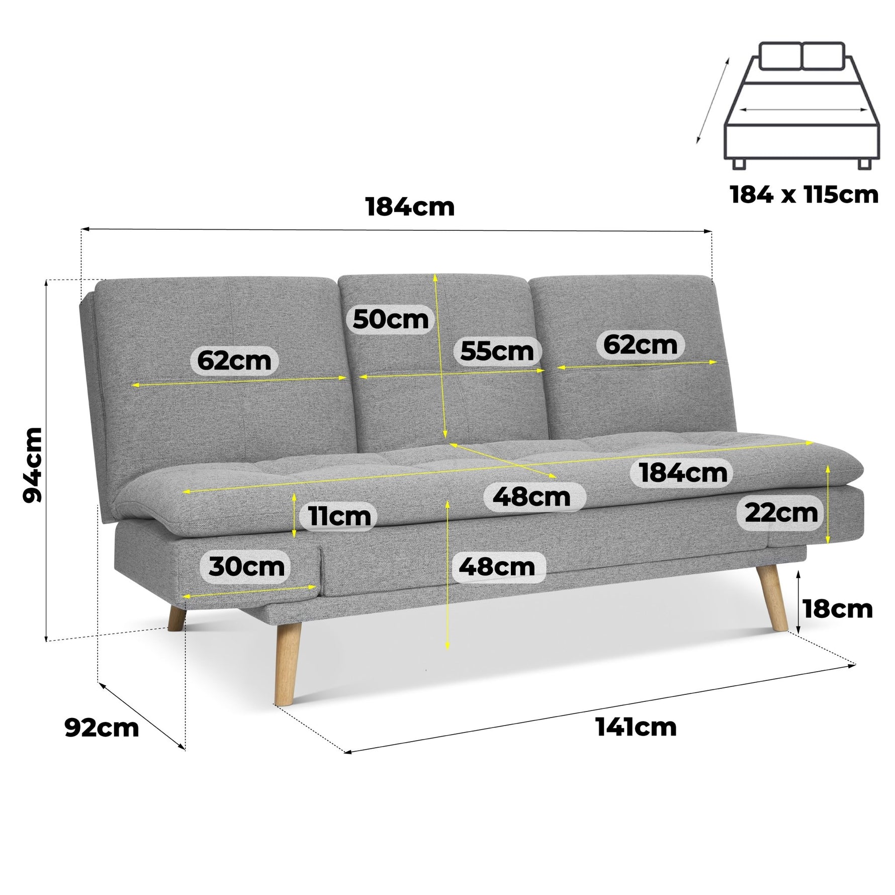 Soho Click Clack Sofa Bed | 4 - in - 1 Convertible 3 Seater | Light Grey - Bargainia.com - 5056150286219