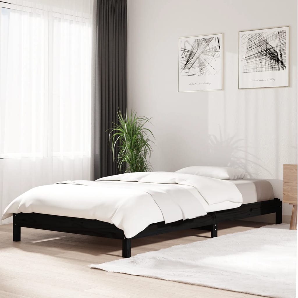 Stack Bed without Mattress Black 90x200 cm Solid Wood Pine - Bargainia.com - 