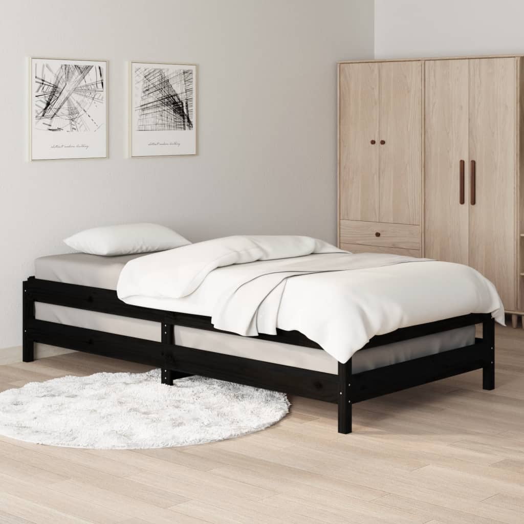 Stack Bed without Mattress Black 90x200 cm Solid Wood Pine - Bargainia.com - 