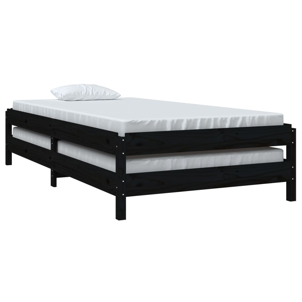 Stack Bed without Mattress Black 90x200 cm Solid Wood Pine - Bargainia.com - 