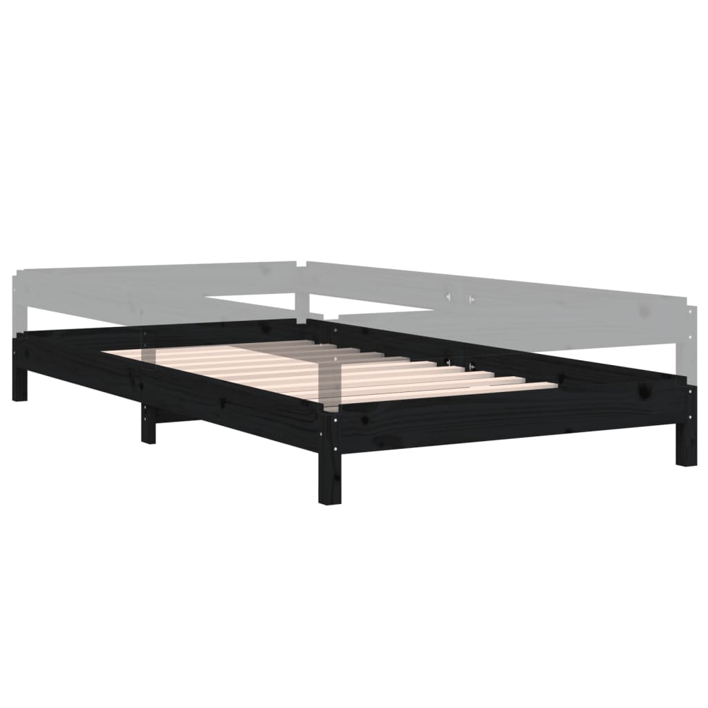 Stack Bed without Mattress Black 90x200 cm Solid Wood Pine - Bargainia.com - 