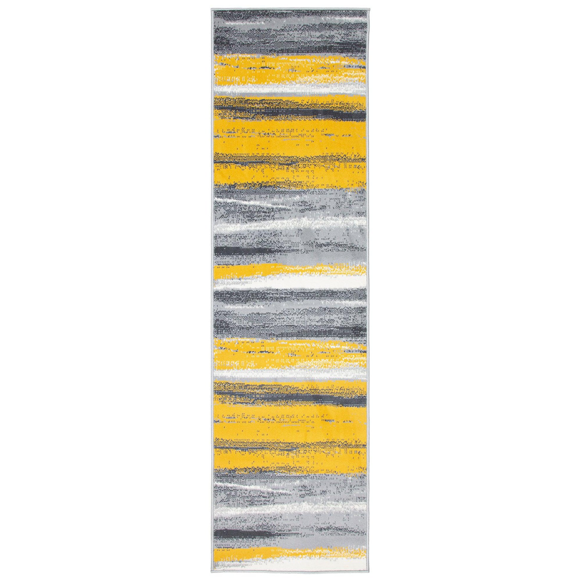 Stair Runner Hard Wearing Kitchen Mat - Texas Abstract Lines Yellow, Grey & White - Bargainia.com -  - RNR-TXS-3194-GB22-01FT-CST