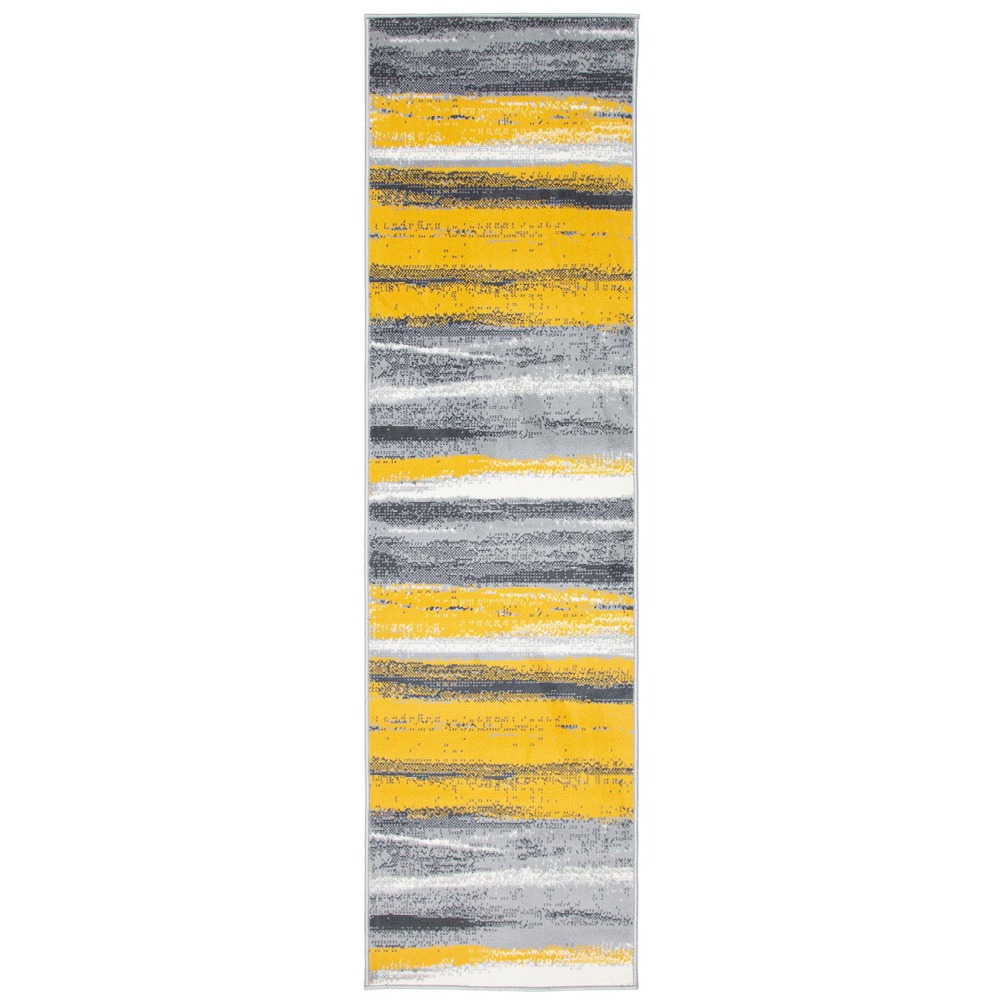 Stair Runner Hard Wearing Kitchen Mat - Texas Abstract Lines Yellow, Grey & White - Bargainia.com -  - RNR-TXS-3194-GB22-01FT-CST