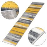 Stair Runner Hard Wearing Kitchen Mat - Texas Abstract Lines Yellow, Grey & White - Bargainia.com - 