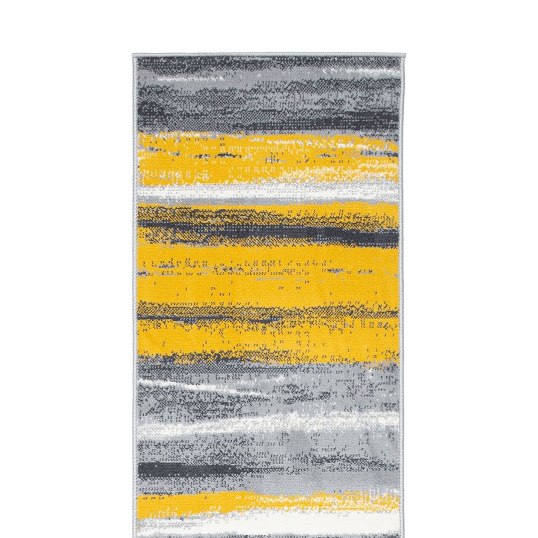 Stair Runner Hard Wearing Kitchen Mat - Texas Abstract Lines Yellow, Grey & White - Bargainia.com - 
