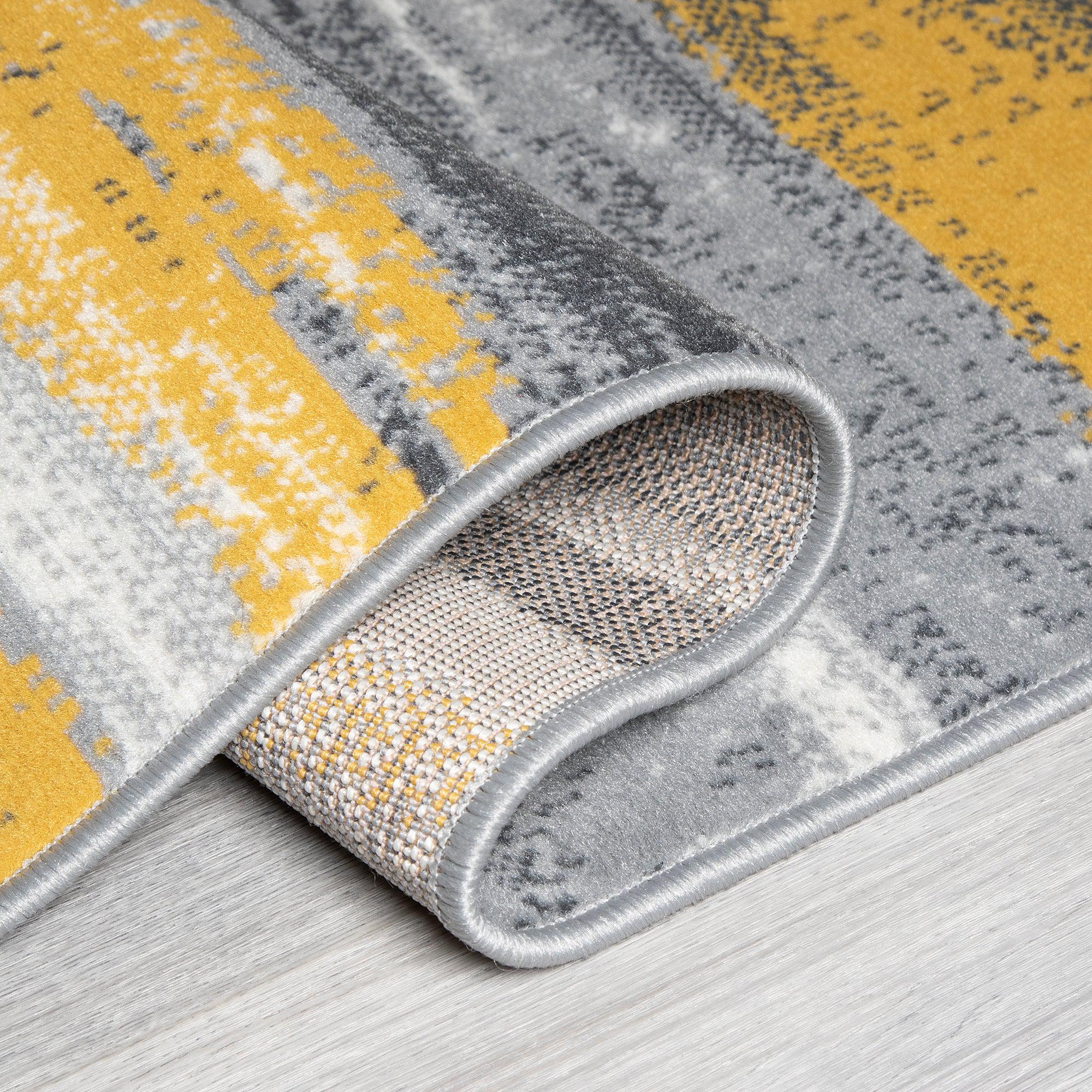 Stair Runner Hard Wearing Kitchen Mat - Texas Abstract Lines Yellow, Grey & White - Bargainia.com -  - RNR-TXS-3194-GB22-01FT-CST