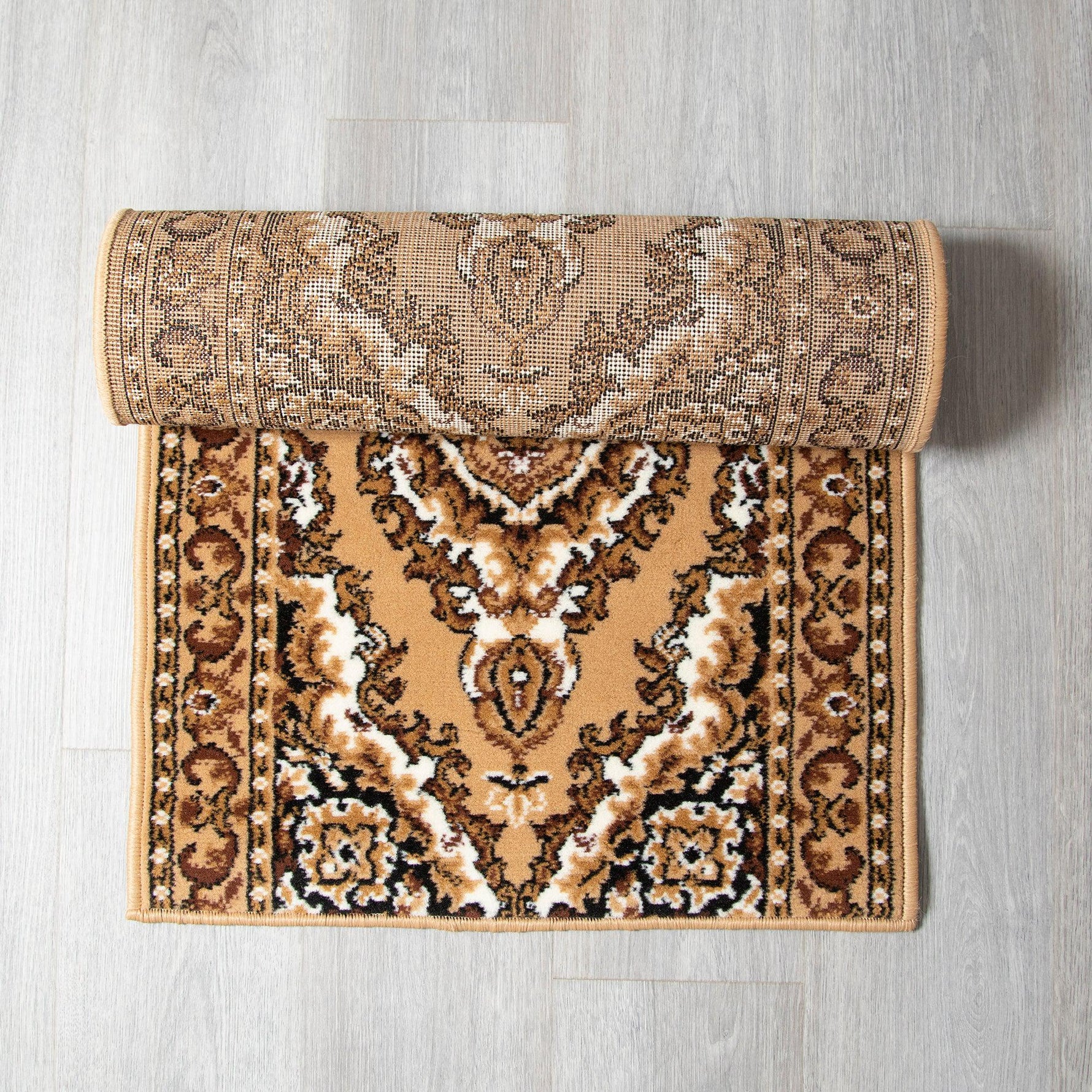 Stair Runner Hard Wearing Kitchen Mat - Texas Beige Traditional Medallion - Bargainia.com - 