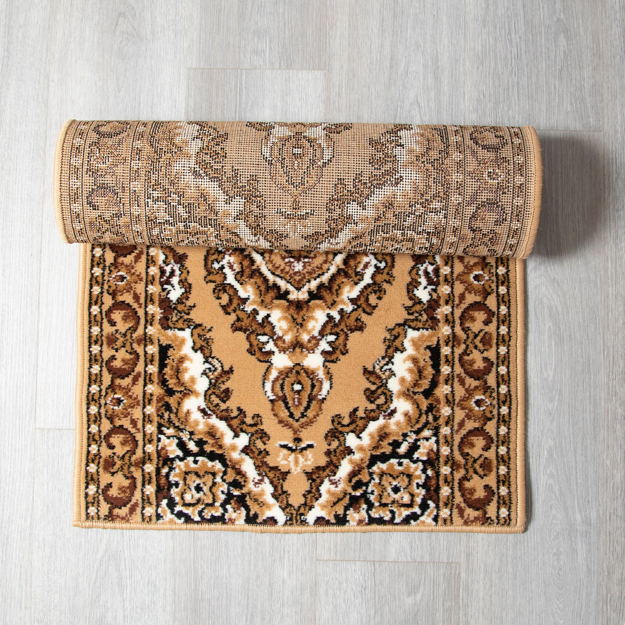 Stair Runner Hard Wearing Kitchen Mat - Texas Beige Traditional Medallion Stair Runner Rug Masters