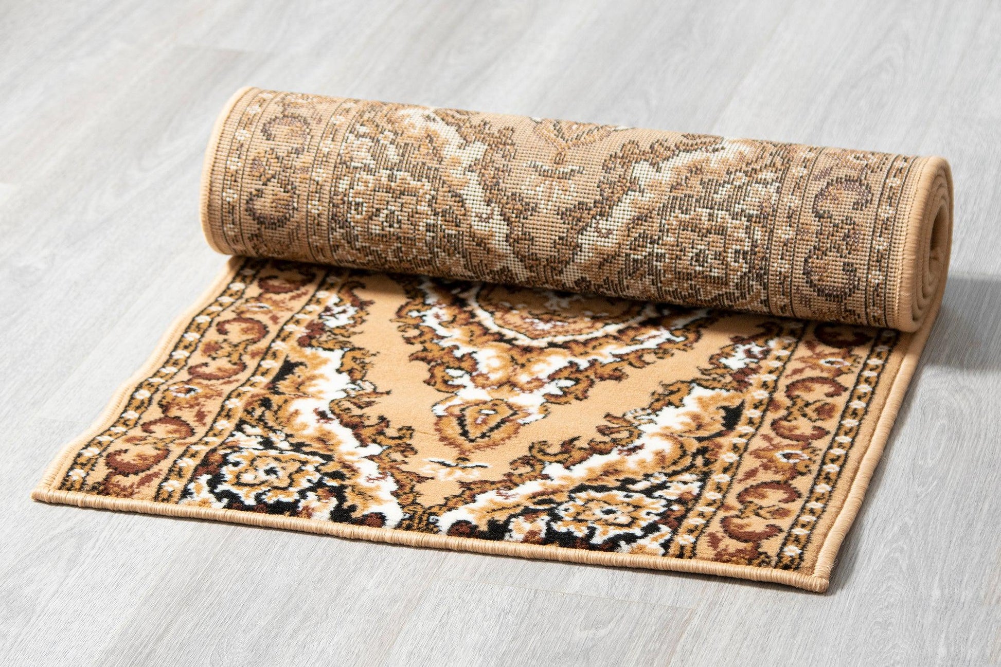 Stair Runner Hard Wearing Kitchen Mat - Texas Beige Traditional Medallion Stair Runner Rug Masters