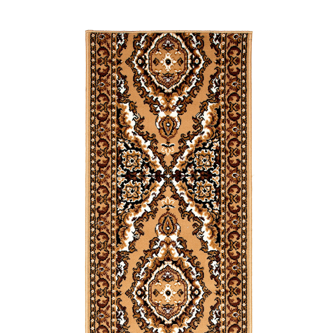 Stair Runner Hard Wearing Kitchen Mat - Texas Beige Traditional Medallion Stair Runner Rug Masters