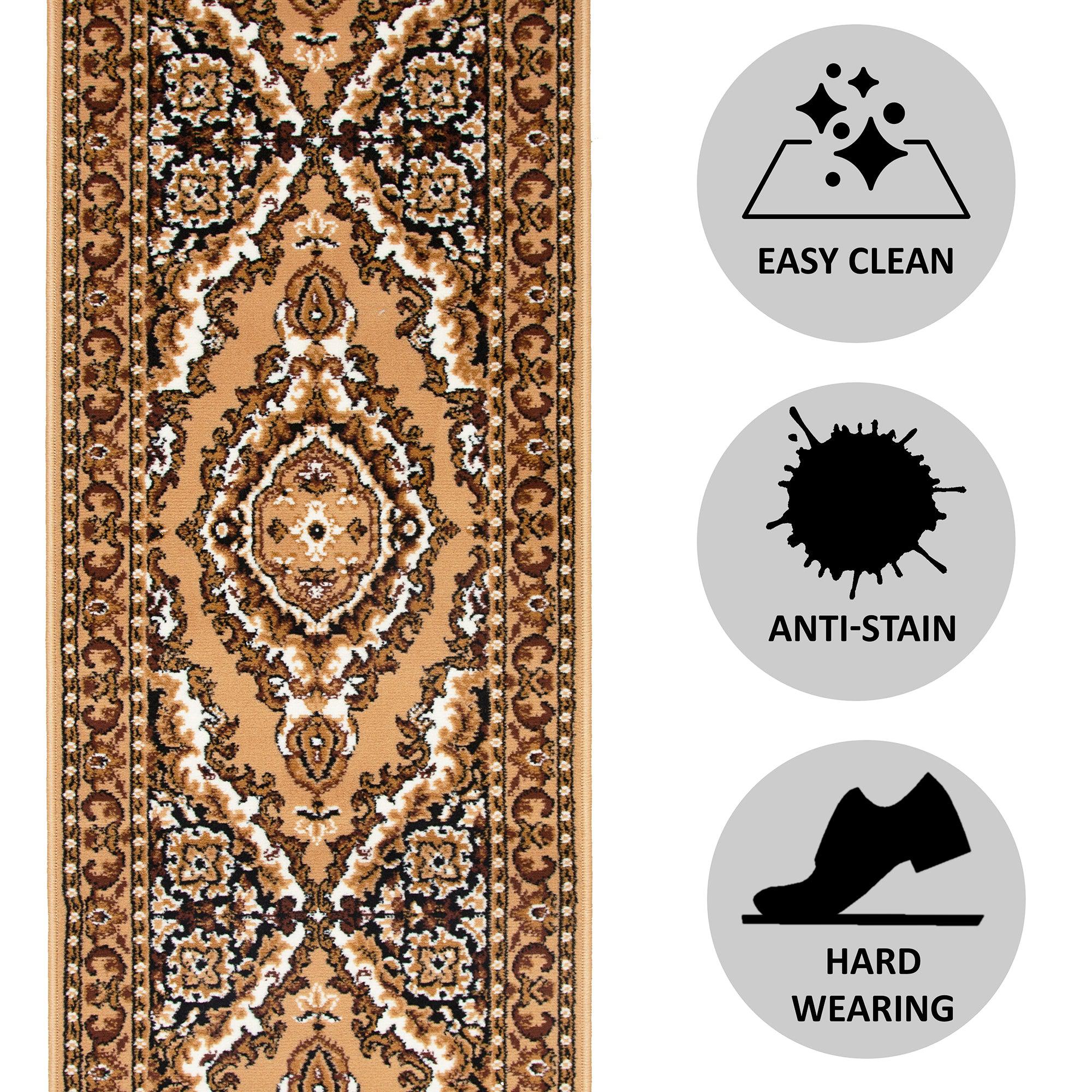 Stair Runner Hard Wearing Kitchen Mat - Texas Beige Traditional Medallion Stair Runner Rug Masters