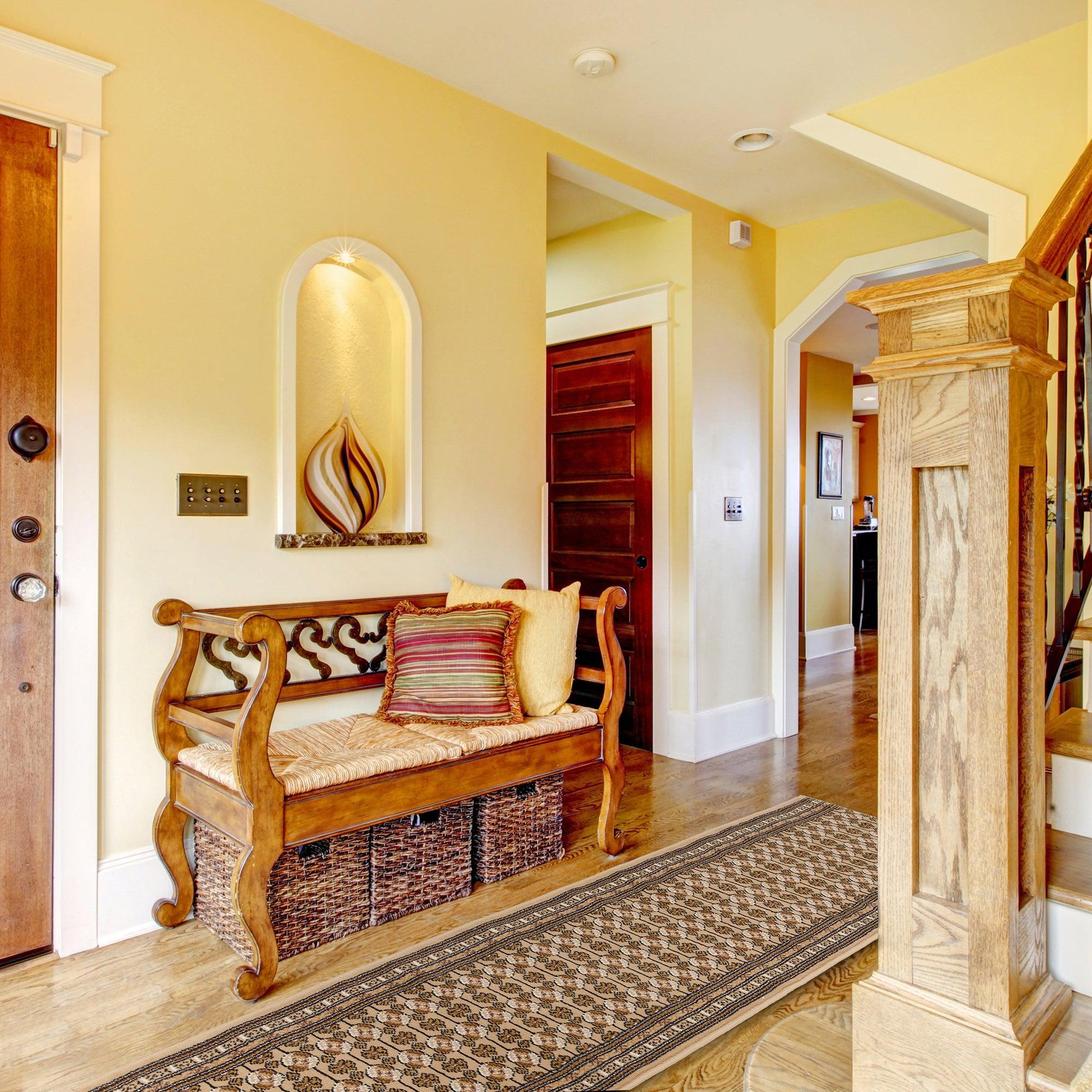 Stair Runner Hard Wearing Kitchen Mat - Texas Beige Traditional Medallion Stair Runner Rug Masters