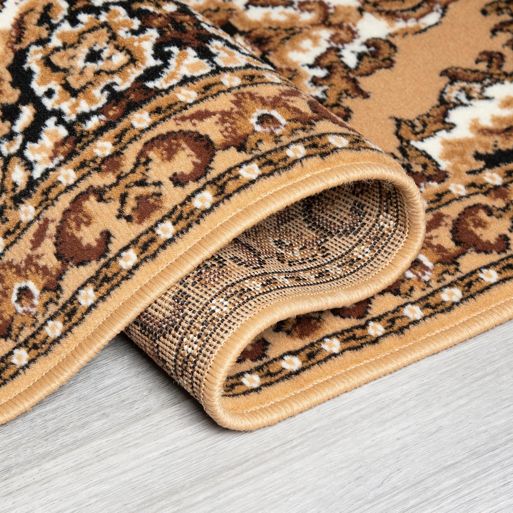 Stair Runner Hard Wearing Kitchen Mat - Texas Beige Traditional Medallion - Bargainia.com - 