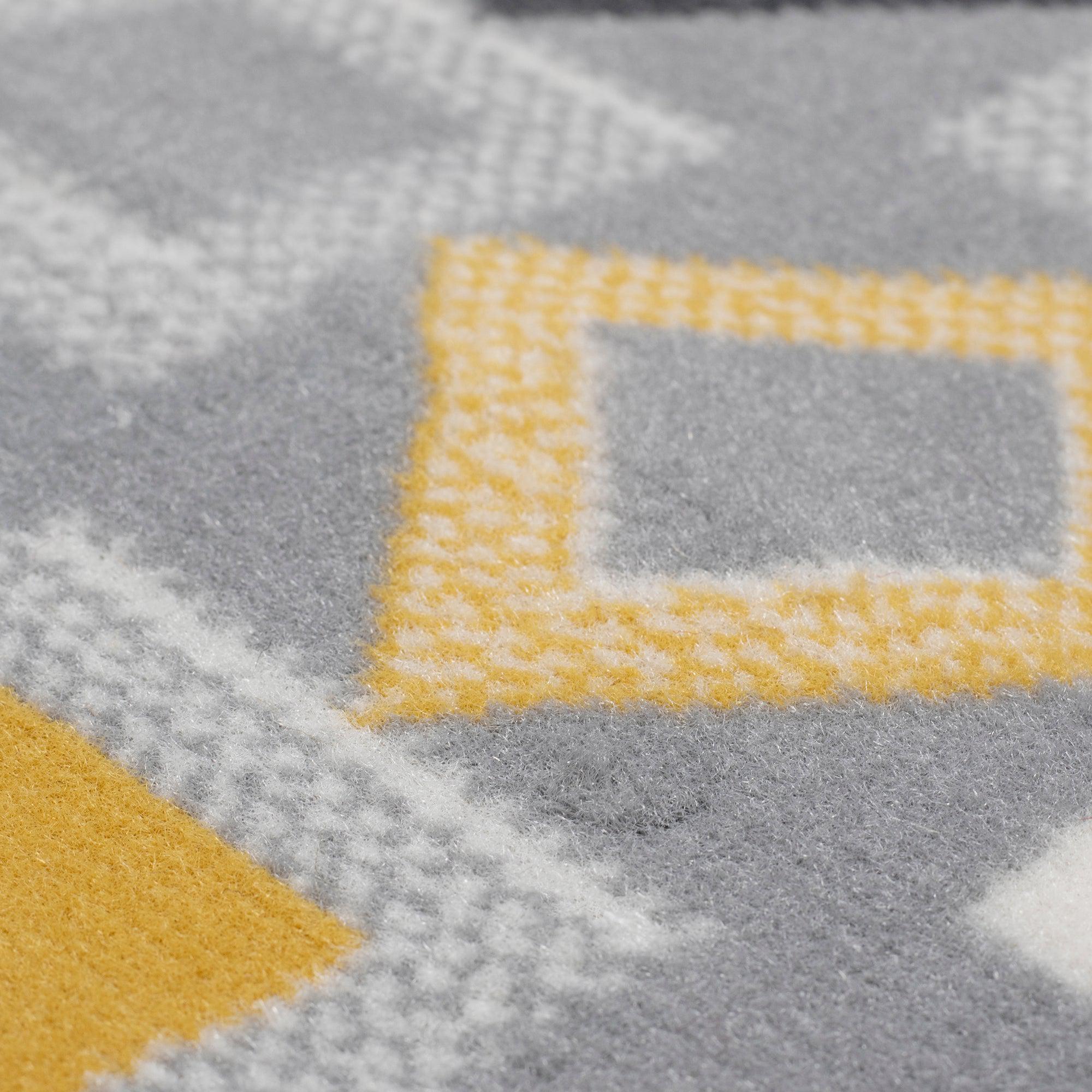 Stair Runner Hard Wearing Kitchen Mat - Texas Geometric Gold, Grey & White Stair Runner Rug Masters