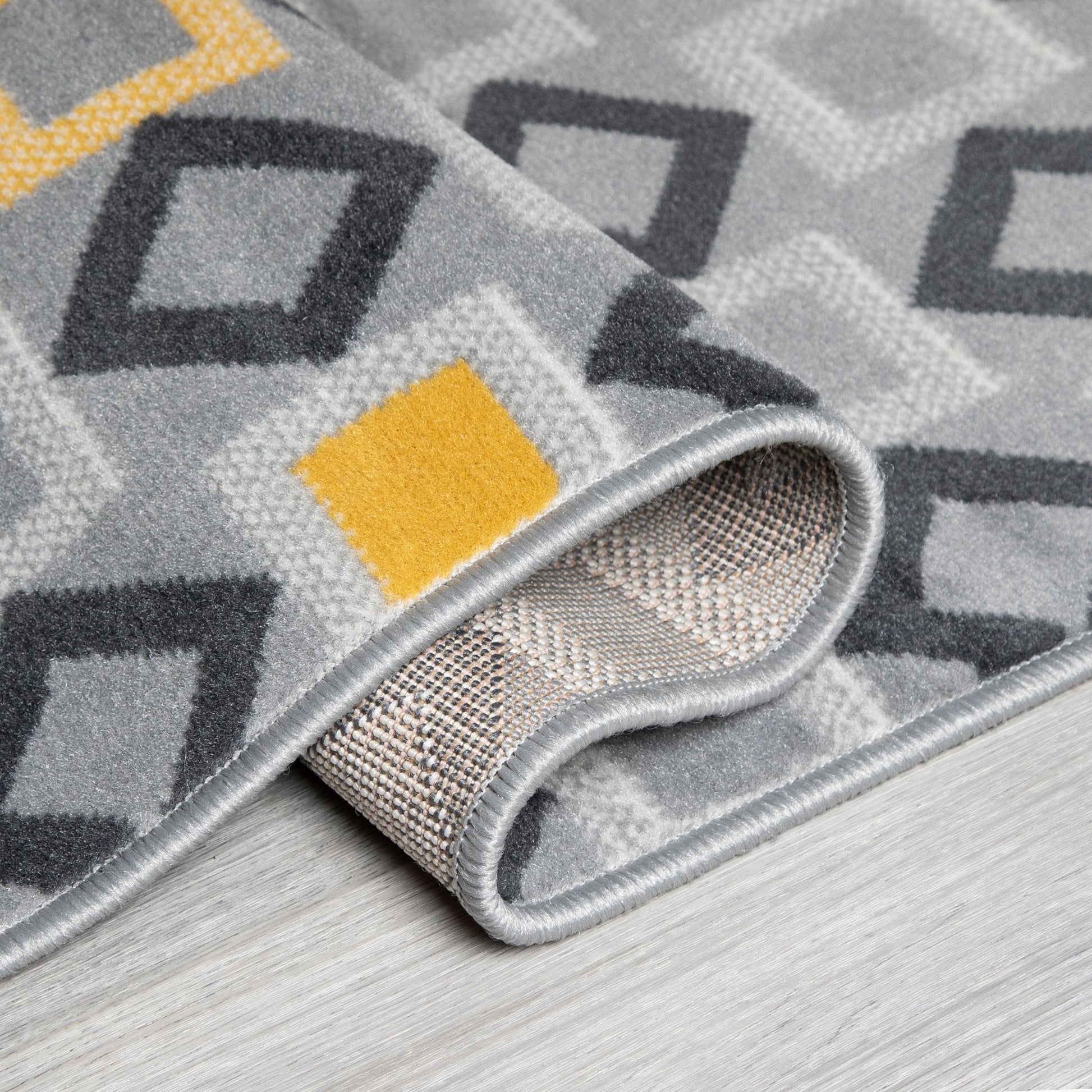 Stair Runner Hard Wearing Kitchen Mat - Texas Geometric Gold, Grey & White Stair Runner Rug Masters