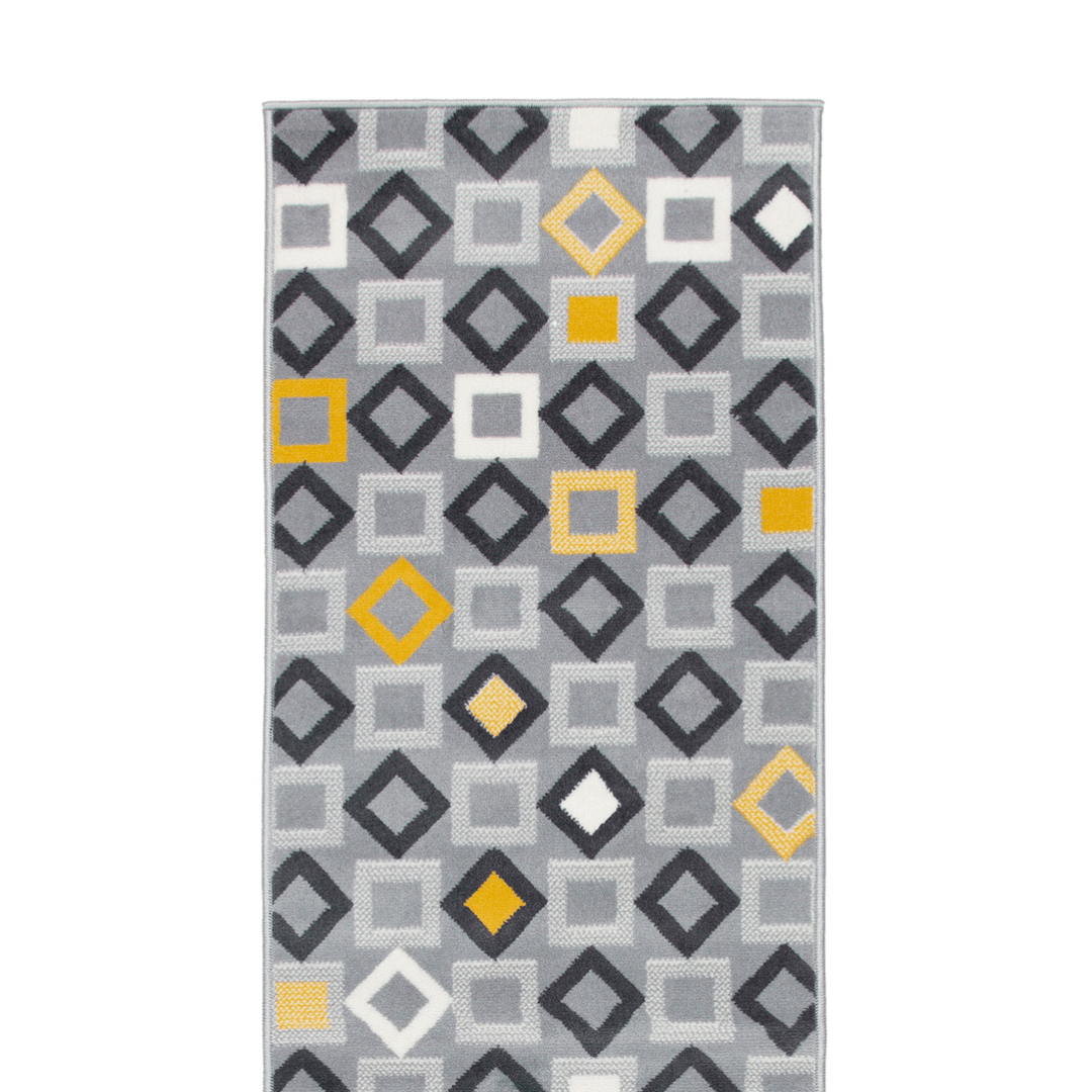 Stair Runner Hard Wearing Kitchen Mat - Texas Geometric Gold, Grey & White - Bargainia.com - 