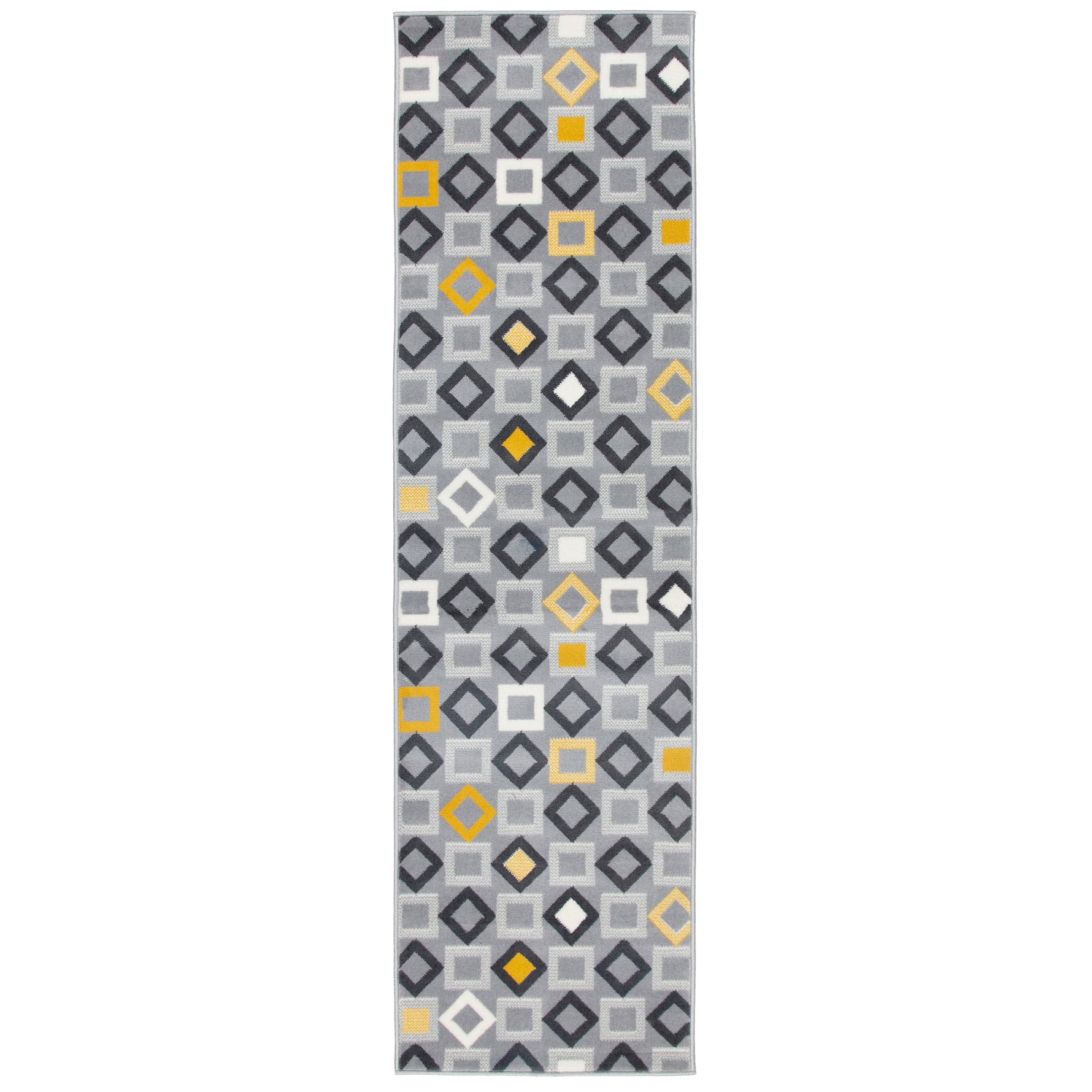Stair Runner Hard Wearing Kitchen Mat - Texas Geometric Gold, Grey & White - Bargainia.com - 
