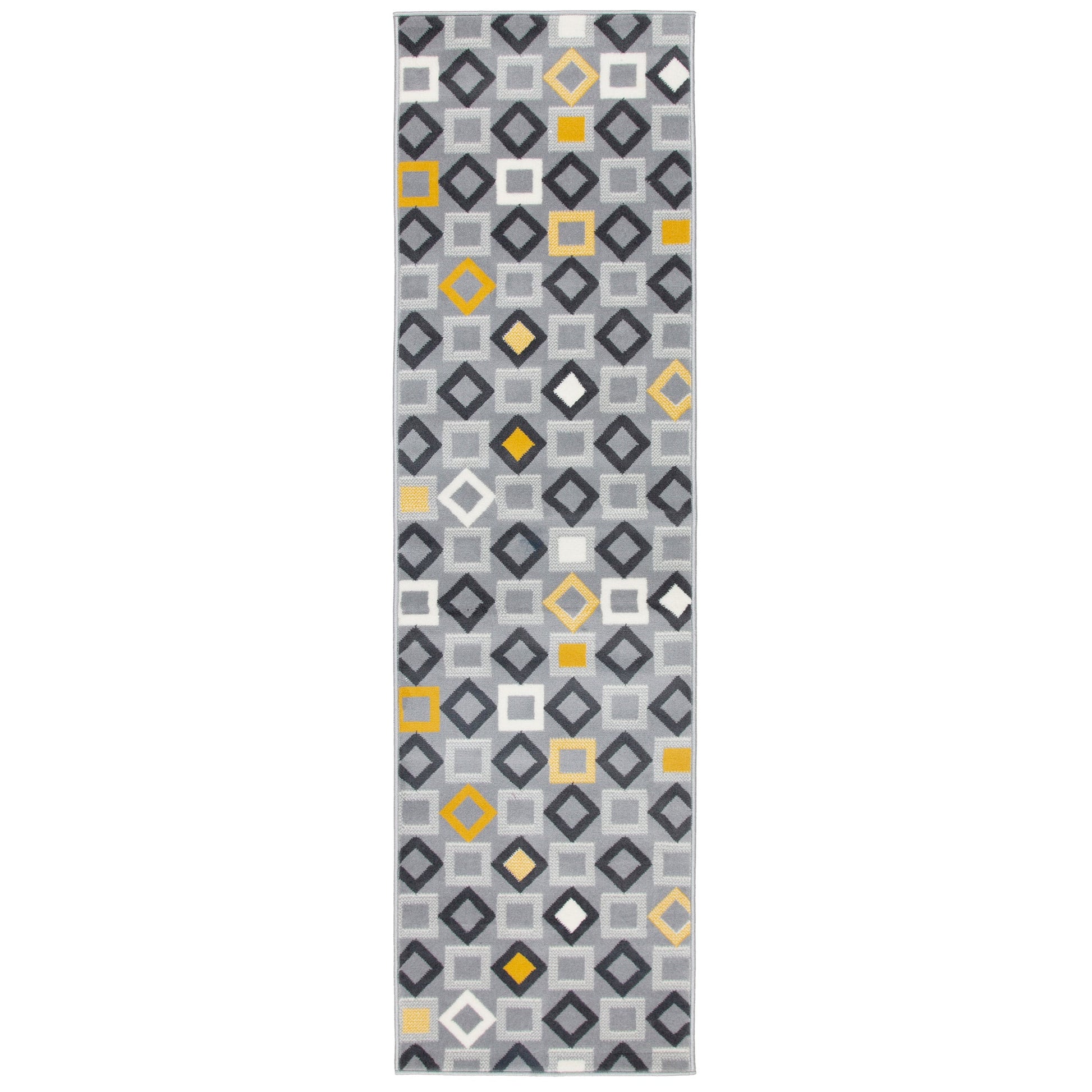 Stair Runner Hard Wearing Kitchen Mat - Texas Geometric Gold, Grey & White Stair Runner Rug Masters