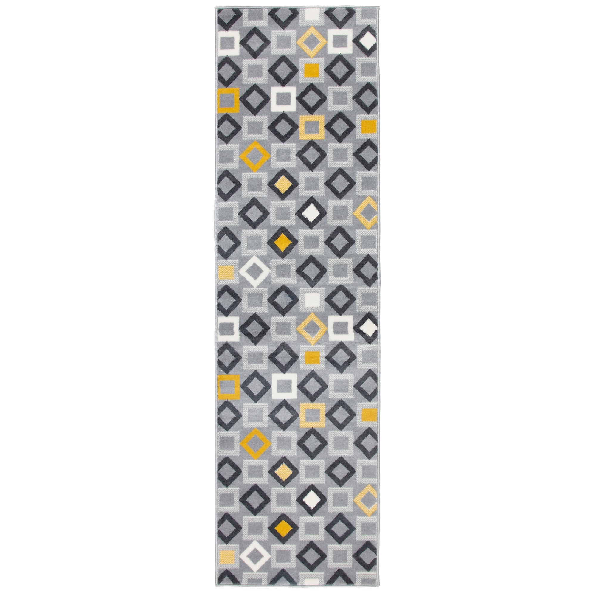 Stair Runner Hard Wearing Kitchen Mat - Texas Geometric Gold, Grey & White Stair Runner Rug Masters