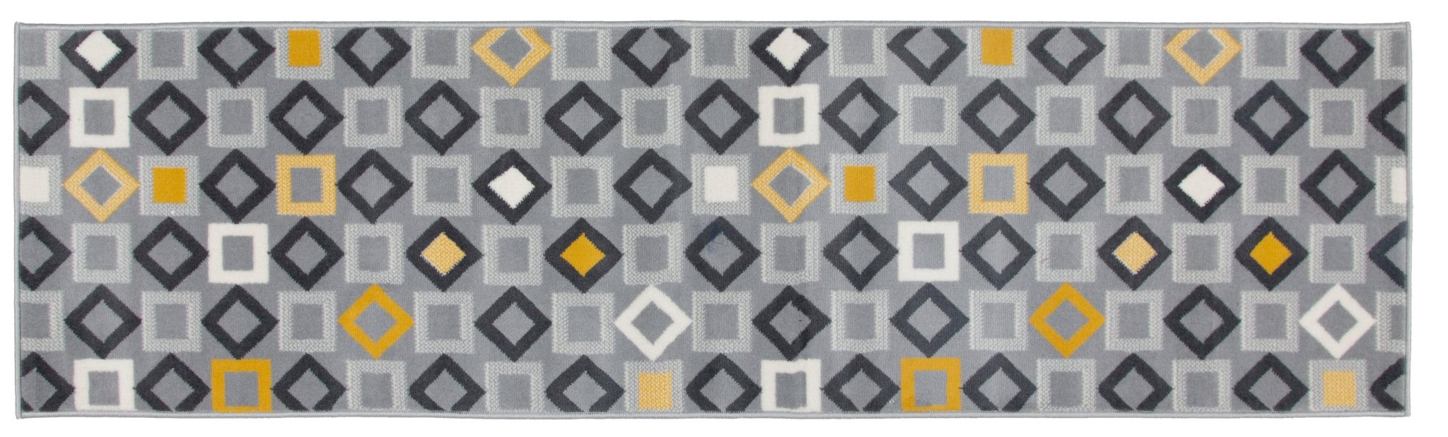 Stair Runner Hard Wearing Kitchen Mat - Texas Geometric Gold, Grey & White Stair Runner Rug Masters