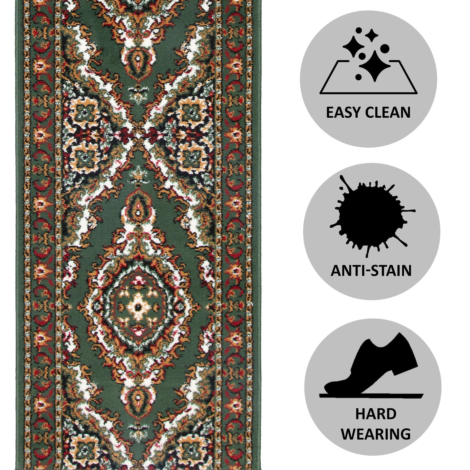 Stair Runner Hard Wearing Kitchen Mat - Texas Green Traditional Medallion Stair Runner Rug Masters