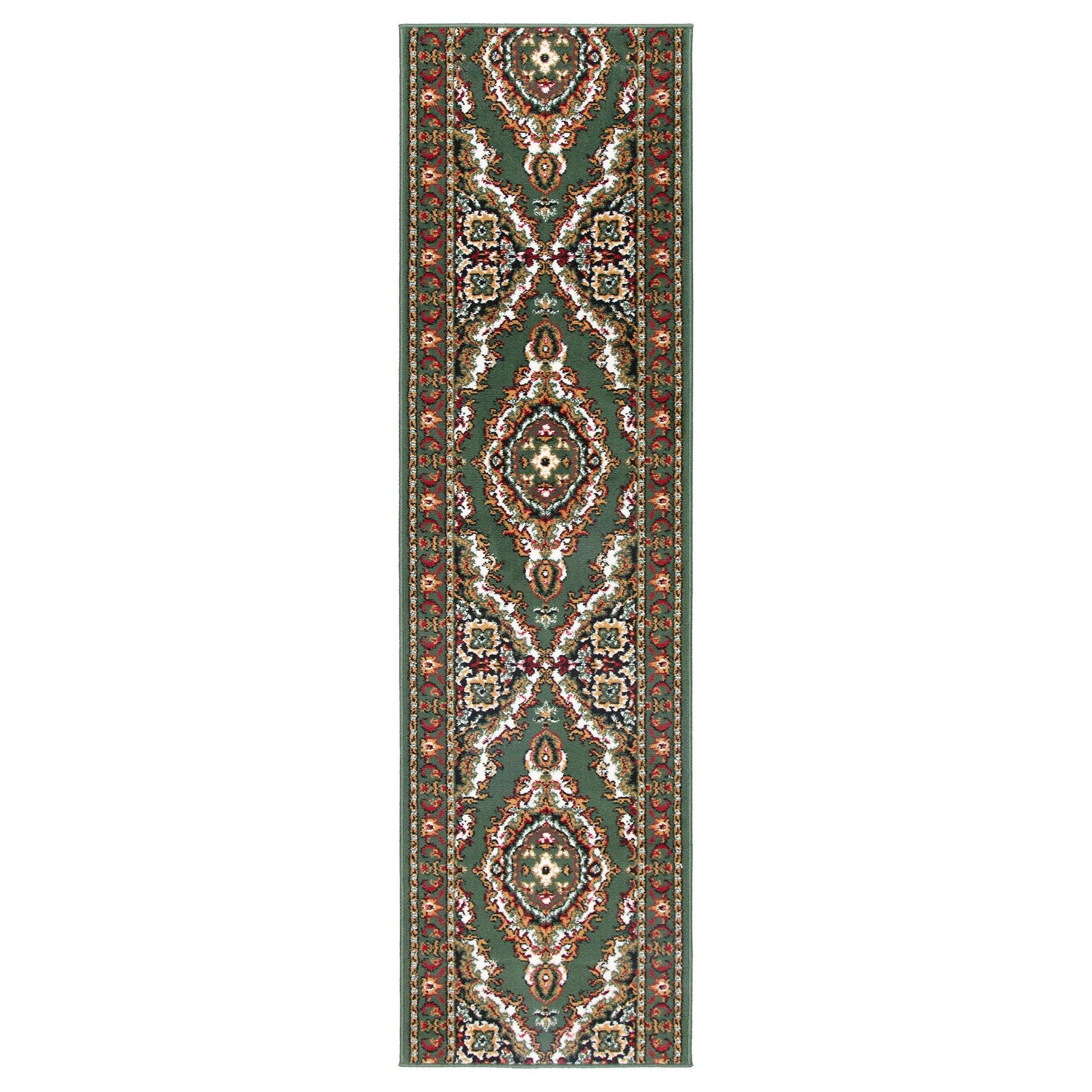 Stair Runner Hard Wearing Kitchen Mat - Texas Green Traditional Medallion Stair Runner Rug Masters