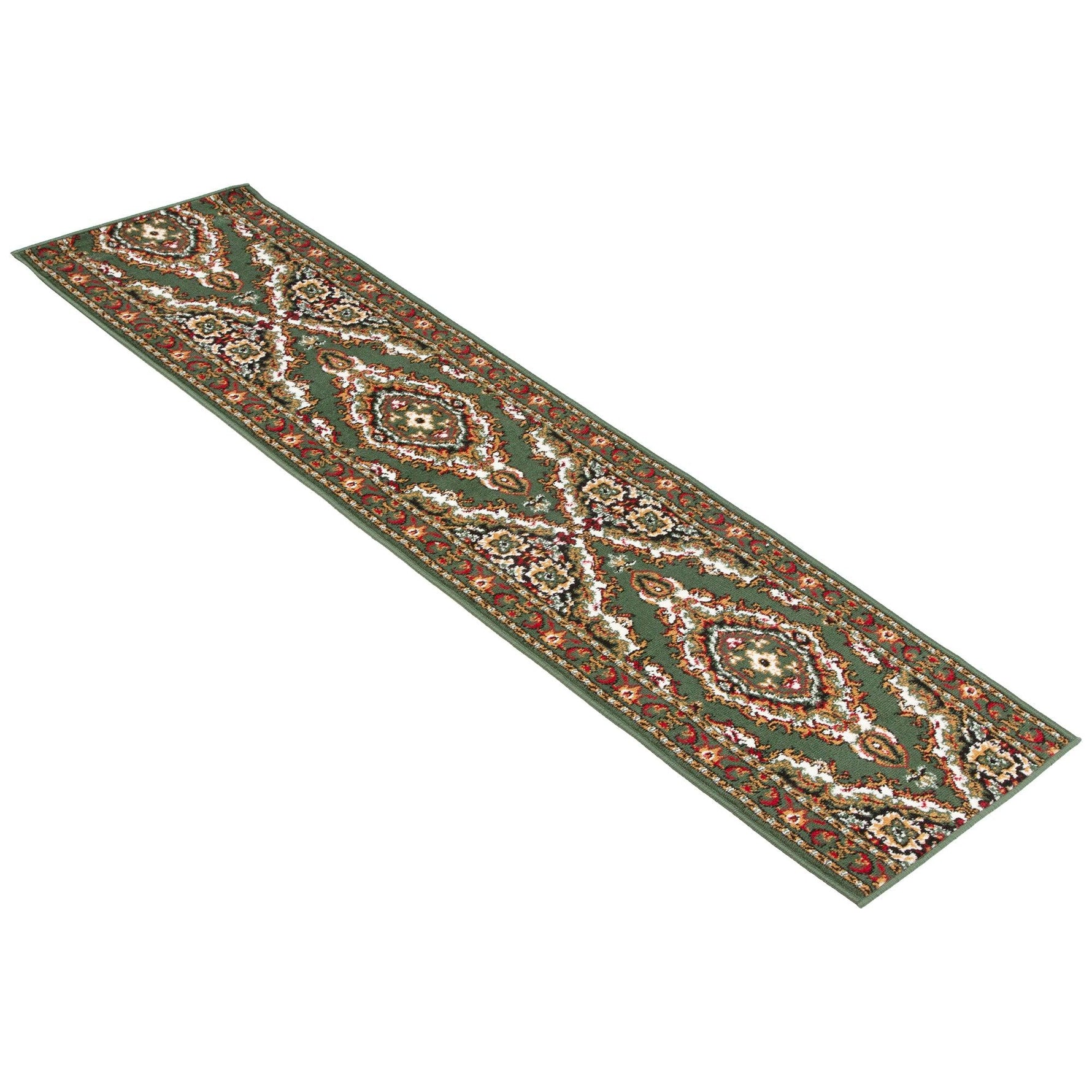 Stair Runner Hard Wearing Kitchen Mat - Texas Green Traditional Medallion - Bargainia.com - 