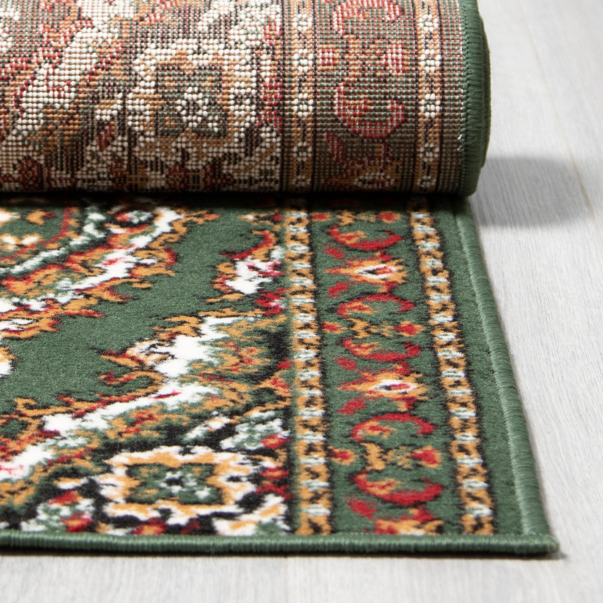 Stair Runner Hard Wearing Kitchen Mat - Texas Green Traditional Medallion Stair Runner Rug Masters