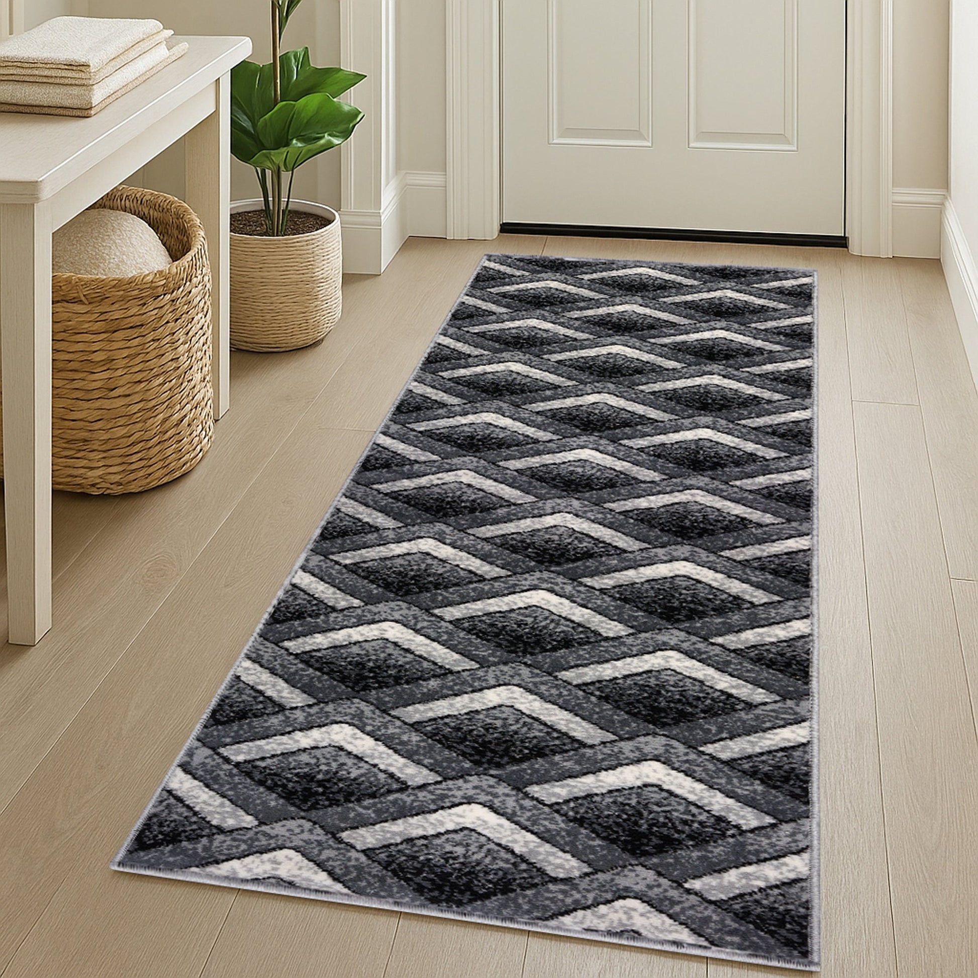 Stair Runner Hard Wearing Kitchen Mat - Texas Grey Chevron Stair Runner - Bargainia.com -  - RNR-TXS-3011-GB22-01FT-CST
