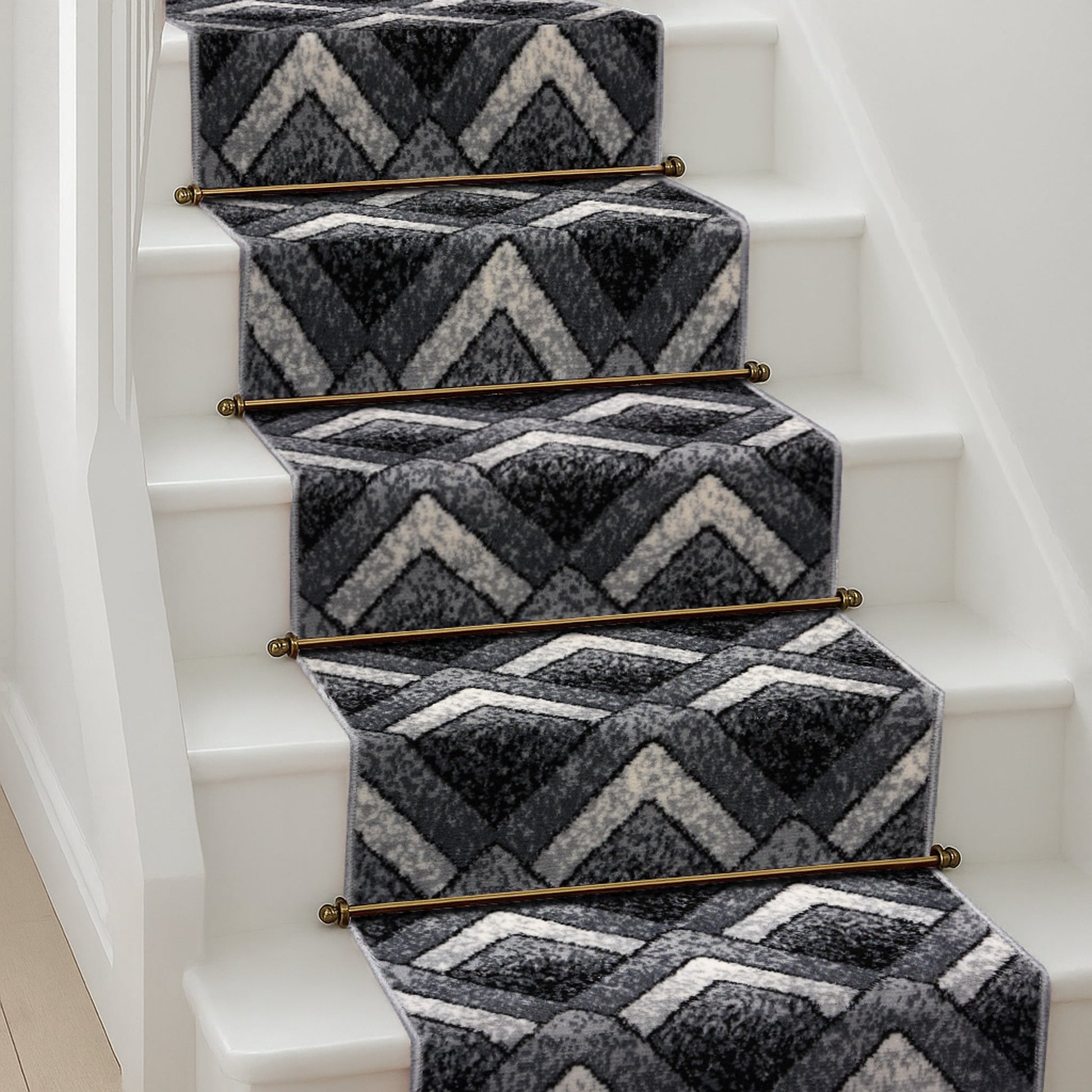 Stair Runner Hard Wearing Kitchen Mat - Texas Grey Chevron Stair Runner - Bargainia.com -  - RNR-TXS-3011-GB22-01FT-CST