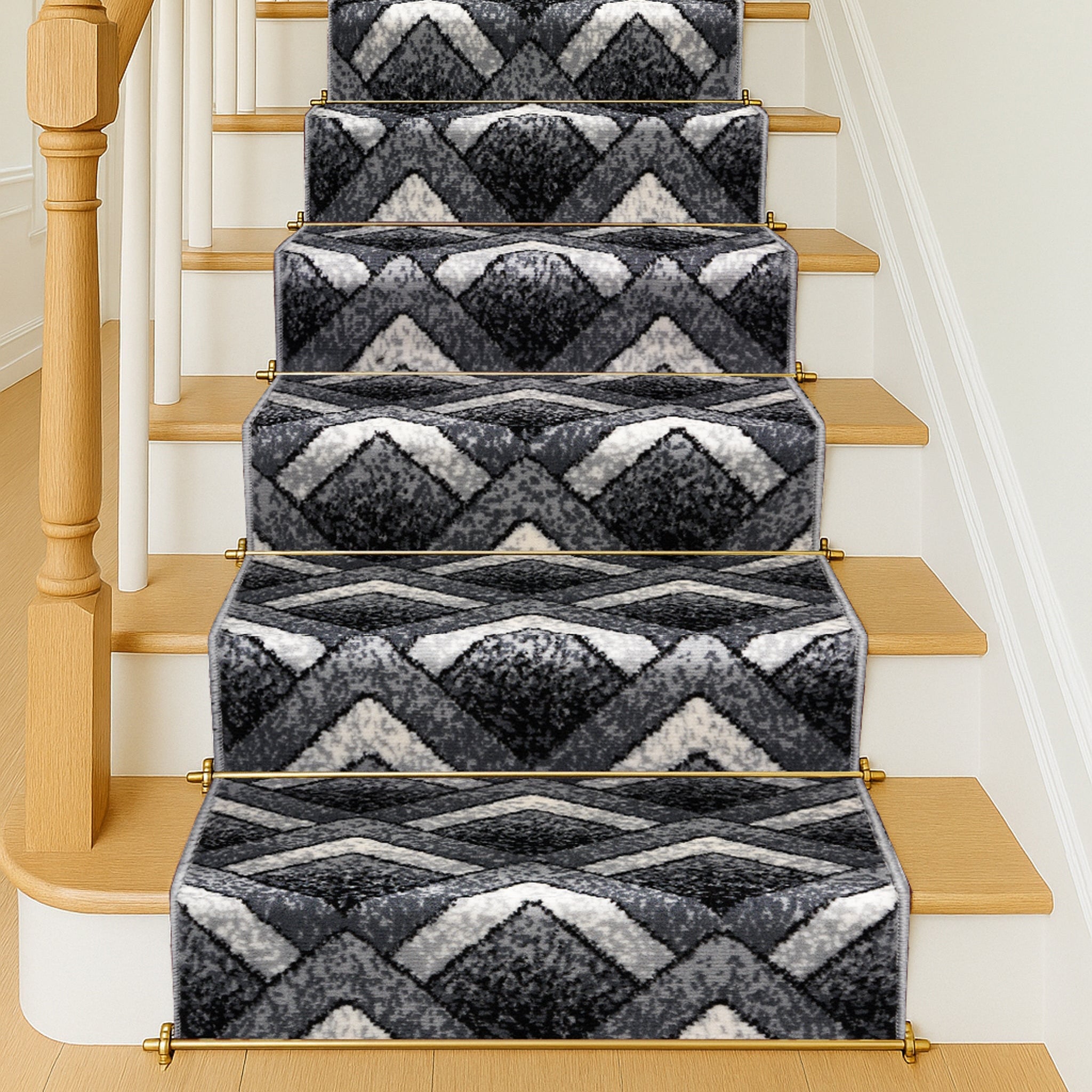 Stair Runner Hard Wearing Kitchen Mat - Texas Grey Chevron Stair Runner - Bargainia.com -  - RNR-TXS-3011-GB22-01FT-CST