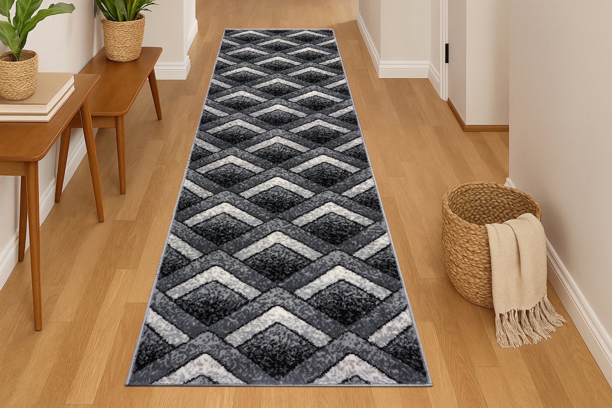 Stair Runner Hard Wearing Kitchen Mat - Texas Grey Chevron Stair Runner - Bargainia.com -  - RNR-TXS-3011-GB22-01FT-CST